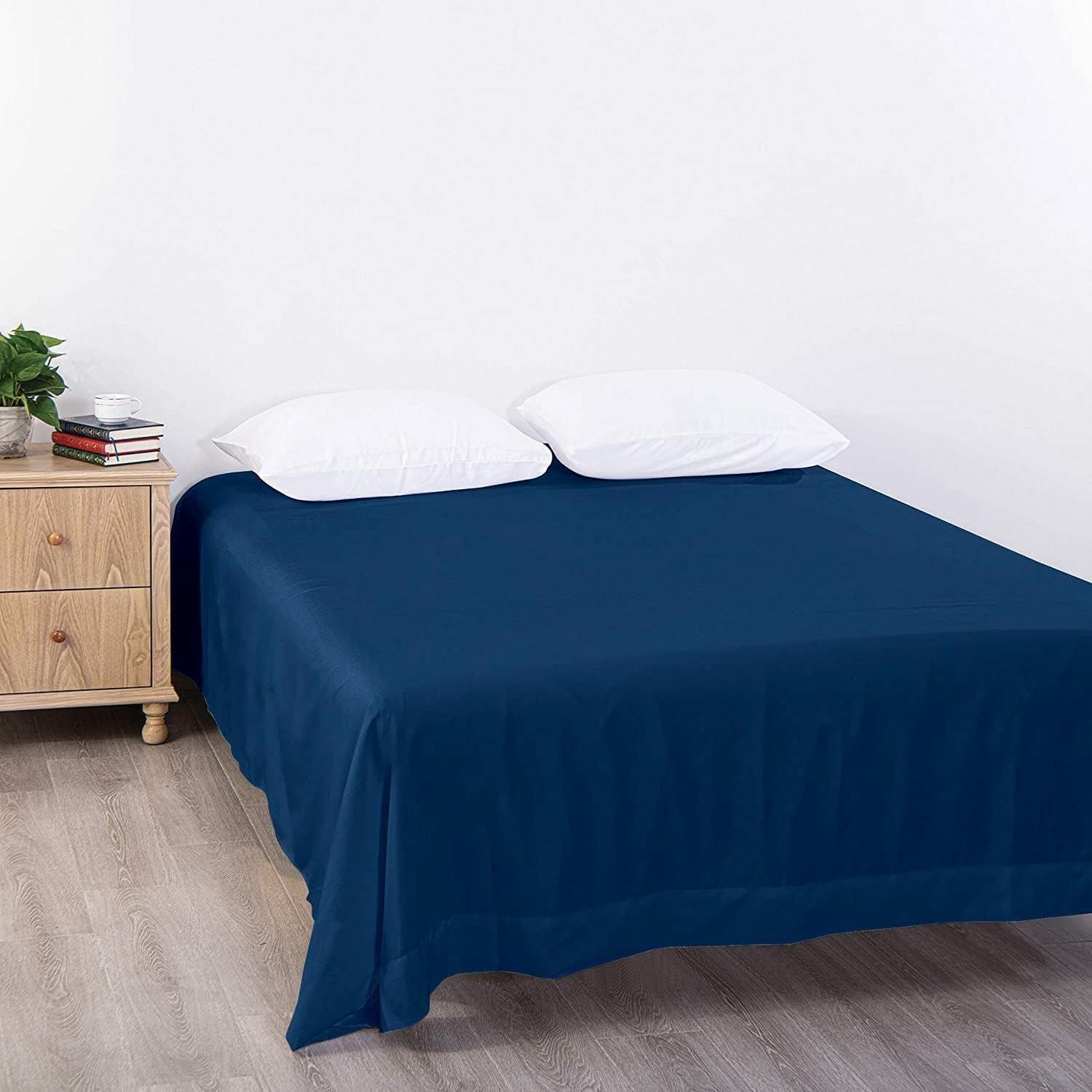 Elegant Comfort Premium Hotel Quality 1-Piece King Single Flat Sheet, Luxury and Softest 2000 Thread Count Bedding Flat Sheet(King Single,Navy) - Image 1