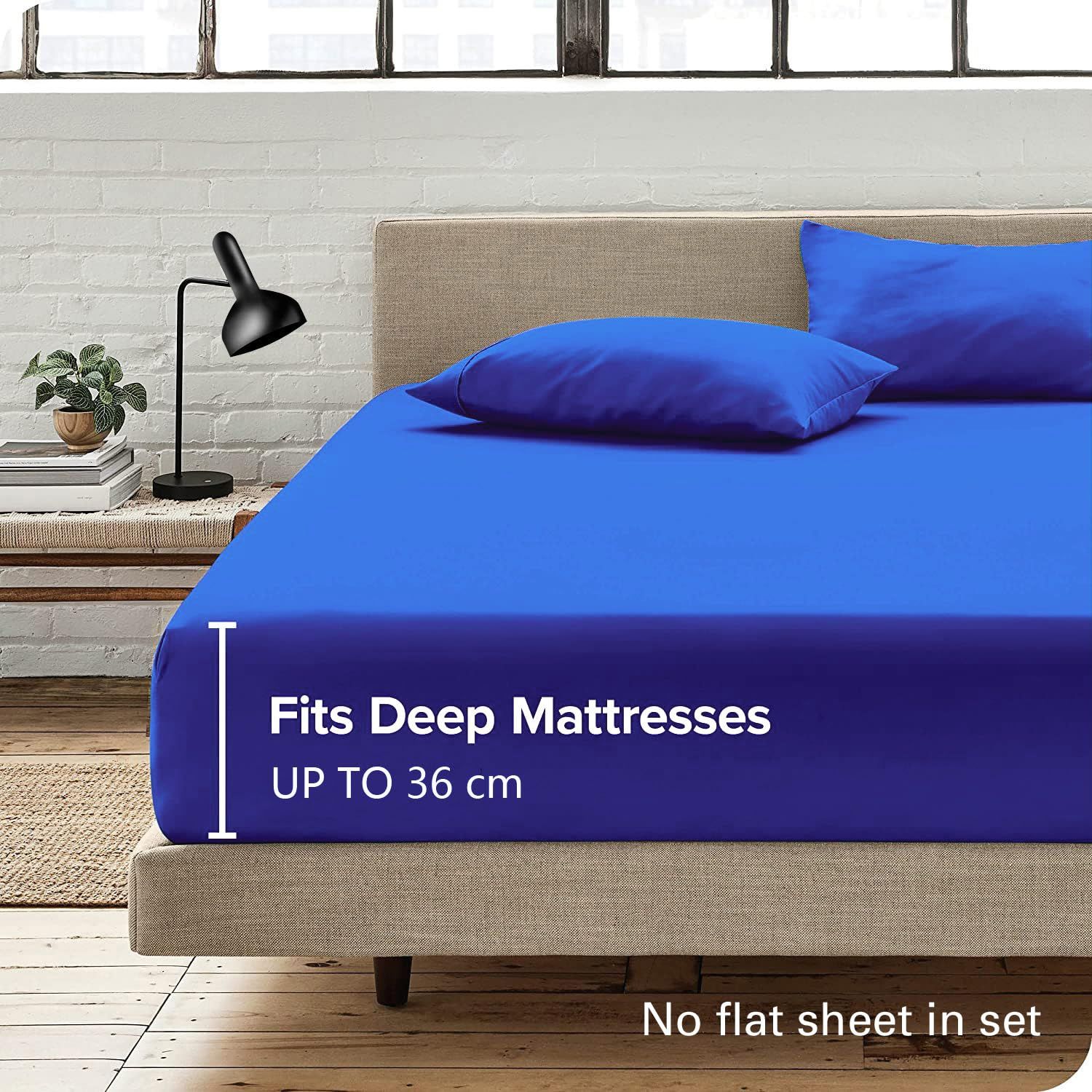 Hotel Quality Fitted Sheet - 1 Piece Fitted Sheet  -Breathable Bedding - Wrinkle, Fade, Stain Resistant- 16inch/40cm Deep Pocket Fitted Bed Sheet-Wrinkle and Fade Resistant,(Royal blue,King Single) - Image 2
