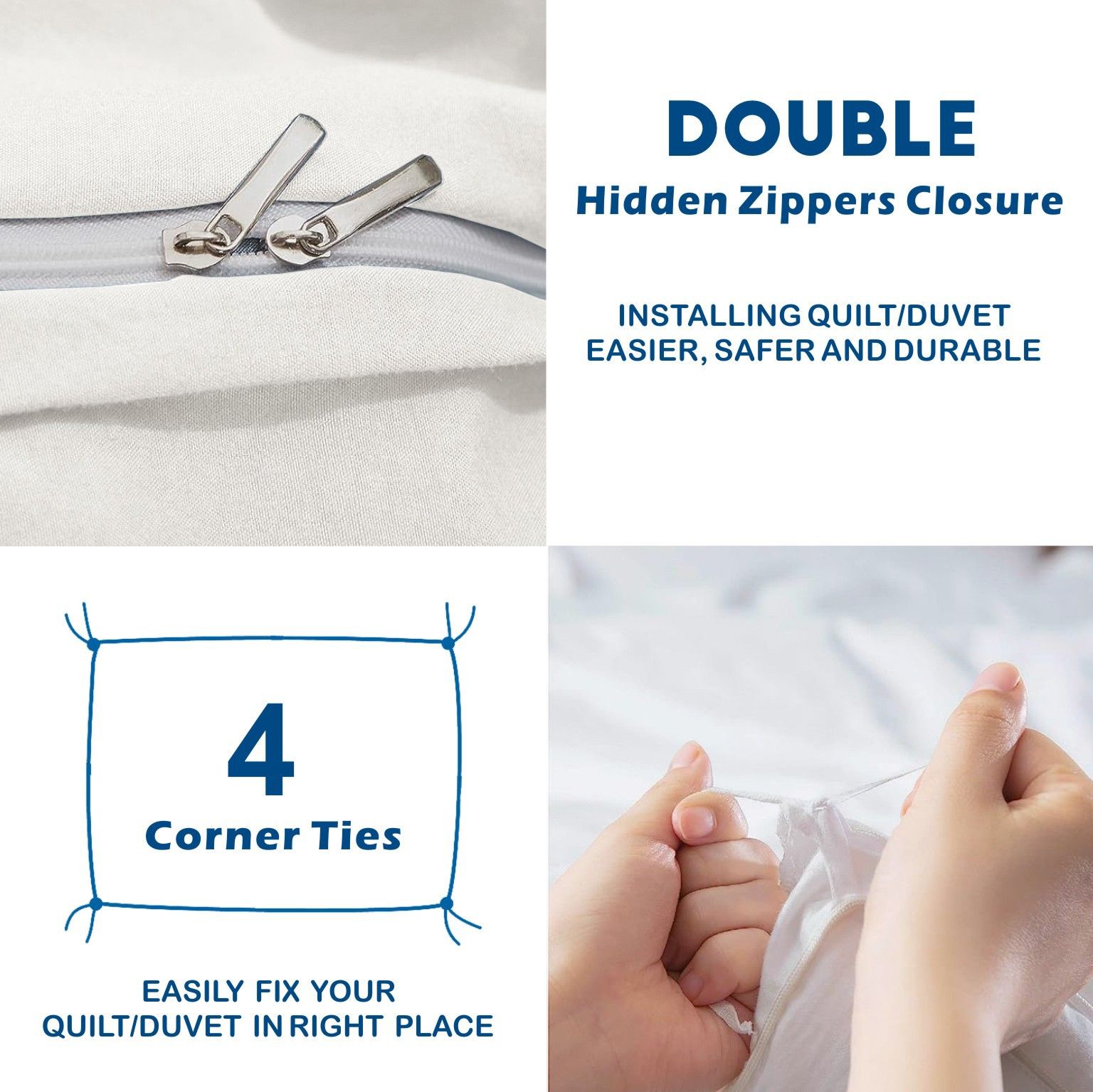 3 Piece Hotel Soft Microfiber Quilt Cover Set-2000TC Duvet/Donna Cover Set & Pillowcases -1 Quilt Cover Zipper Closure & 1 x Pillowcases-Breathable Bedding - Wrinkle, Fade, Stain Resistant(Raw white,Queen) - Image 3