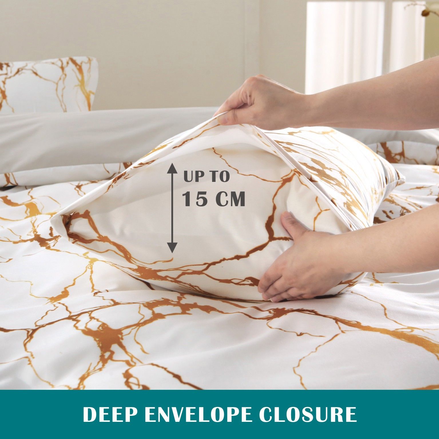 3 Piece Hotel Soft Microfiber Quilt Cover Set-2000TC Duvet/Donna Cover Set & Pillowcases -1 Quilt Cover Zipper Closure & 1 x Pillowcases-Breathable Bedding - Wrinkle, Fade, Stain Resistant(Marble Gleam,Queen) - Image 5