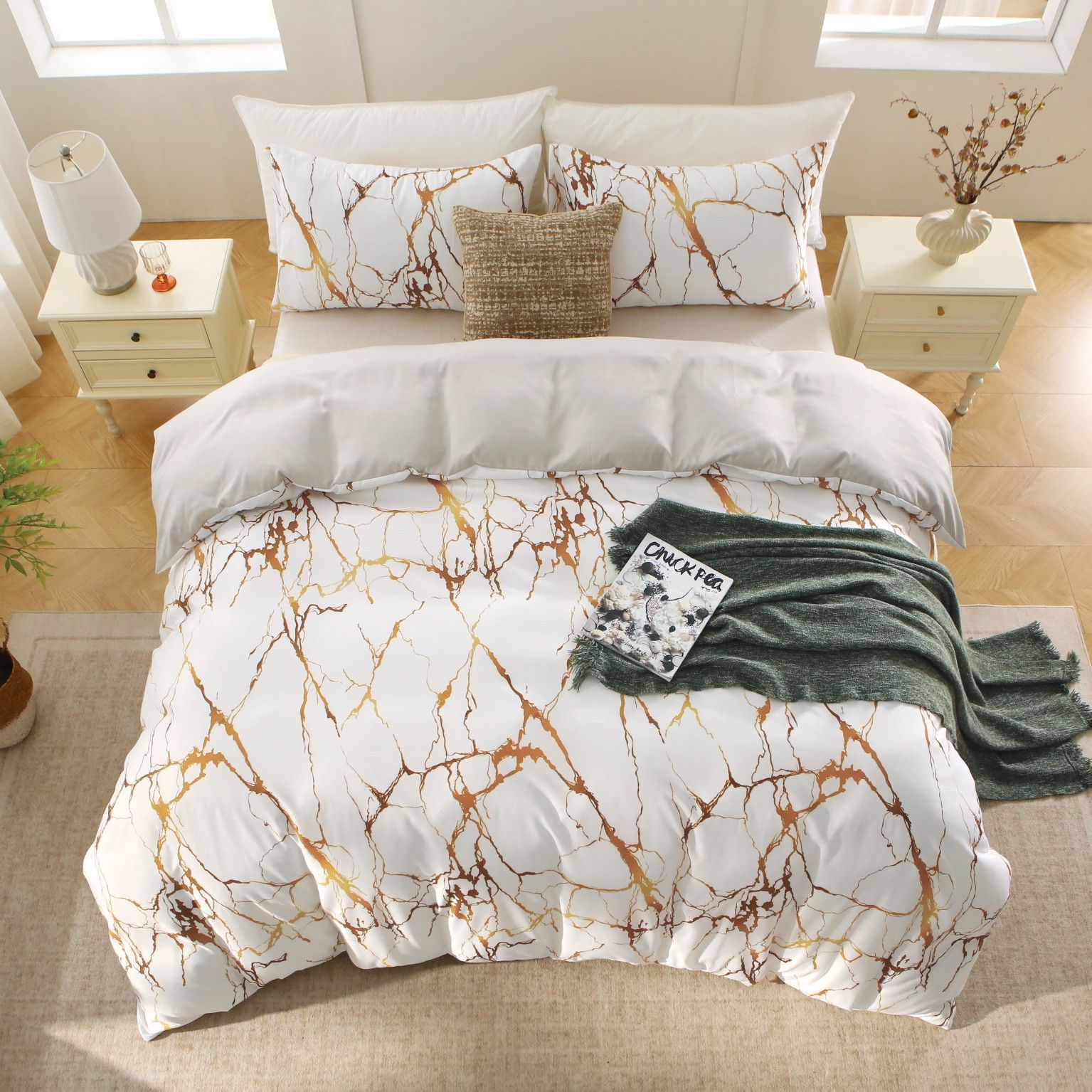 3 Piece Hotel Soft Microfiber Quilt Cover Set-2000TC Duvet/Donna Cover Set & Pillowcases -1 Quilt Cover Zipper Closure & 1 x Pillowcases-Breathable Bedding - Wrinkle, Fade, Stain Resistant(Marble Gleam,Queen) - Image 6