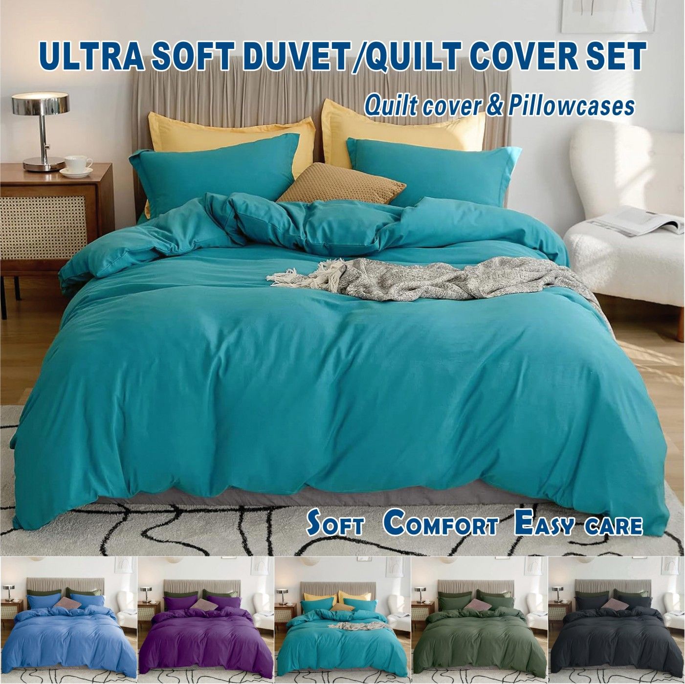 3 Piece Hotel Soft Microfiber Quilt Cover Set-2000TC Duvet/Donna Cover Set & Pillowcases -1 Quilt Cover Zipper Closure & 1 x Pillowcases-Breathable Bedding - Wrinkle, Fade, Stain Resistant(Biscay blue,Queen) - Image 1