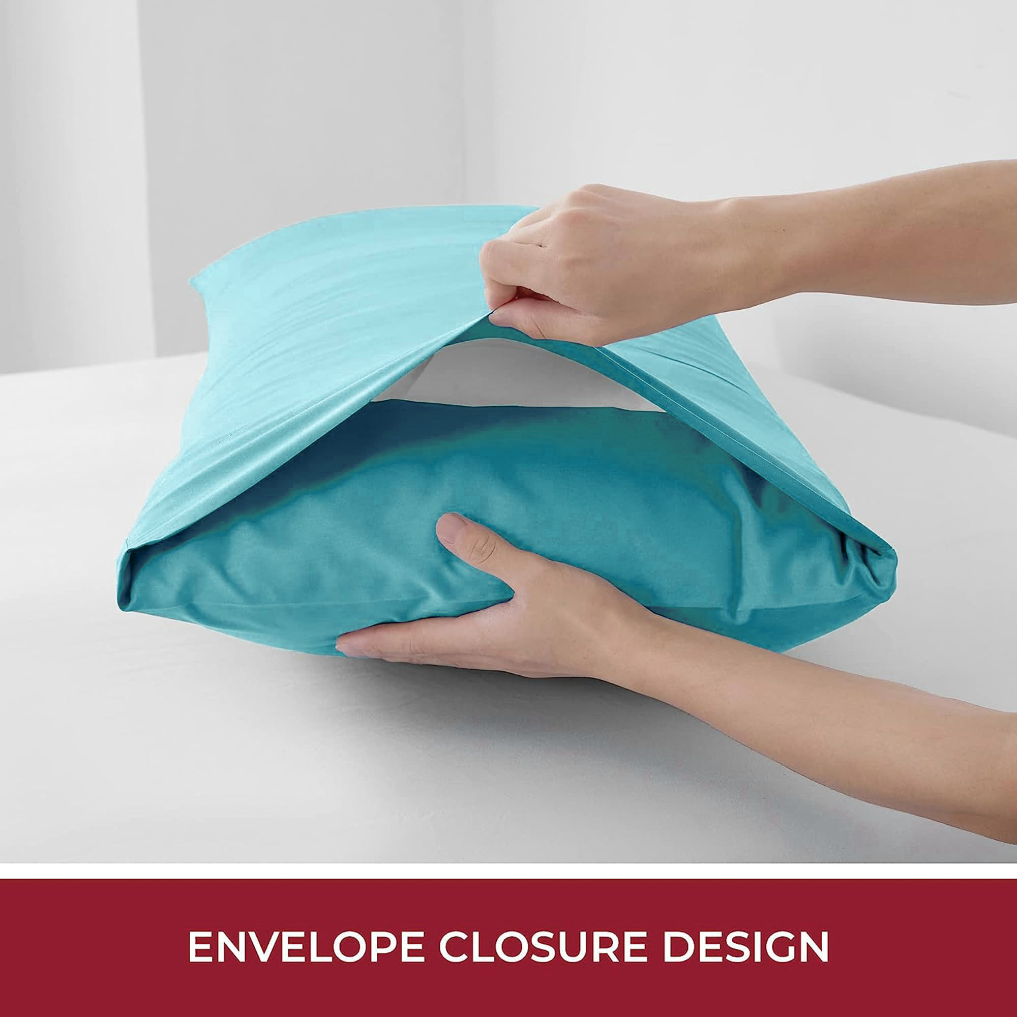 3 Piece Fitted Sheet Set- Fitted Sheet & Pillowcases -Breathable Bedding - Wrinkle, Fade, Stain Resistant- 40cm Deep Pocket Fitted Bed Sheet Set(Ice blue,Queen) - Image 5