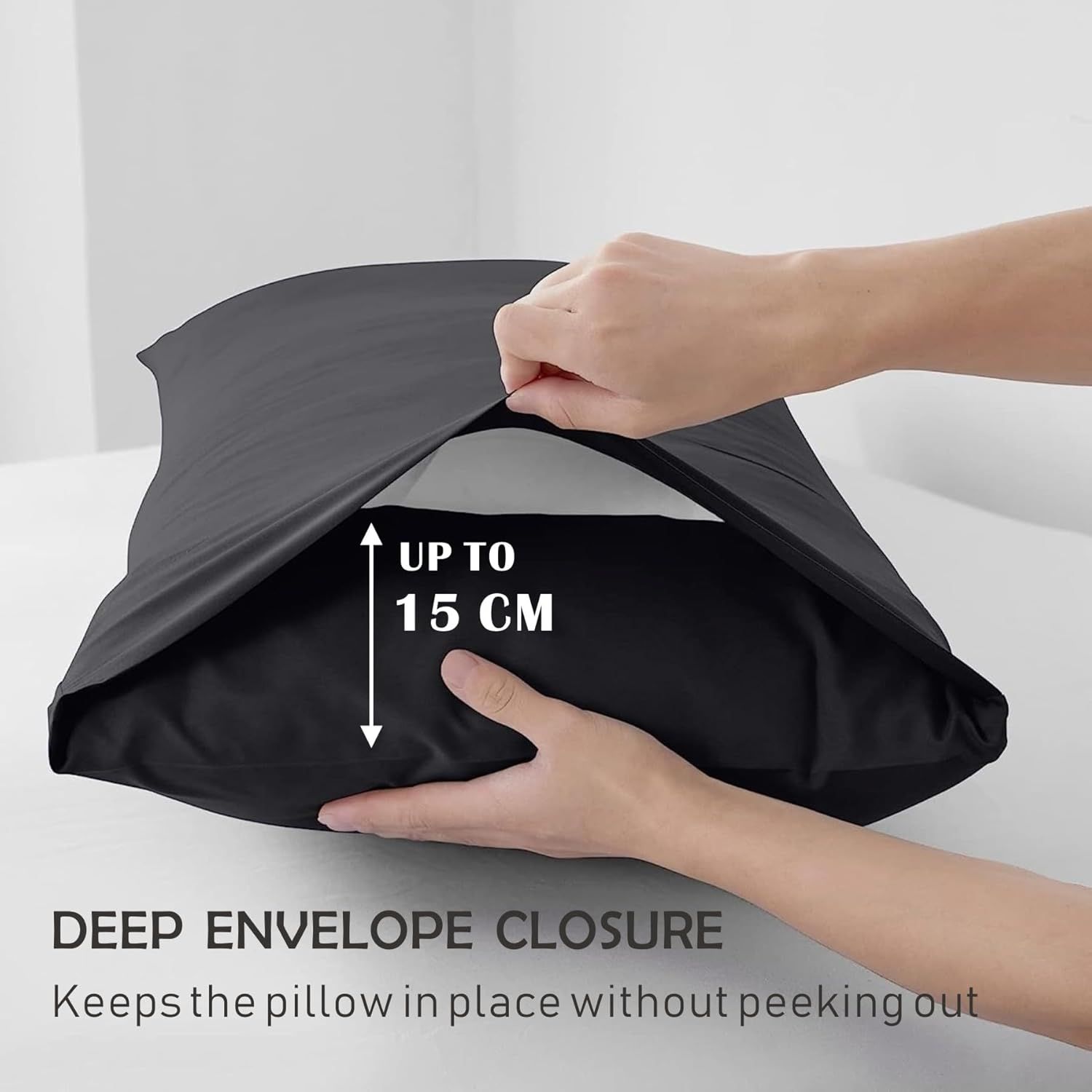 3 Piece Fitted Sheet Set- Fitted Sheet & Pillowcases -Breathable Bedding - Wrinkle, Fade, Stain Resistant- 40cm Deep Pocket Fitted Bed Sheet Set(Black,Queen) - Image 6