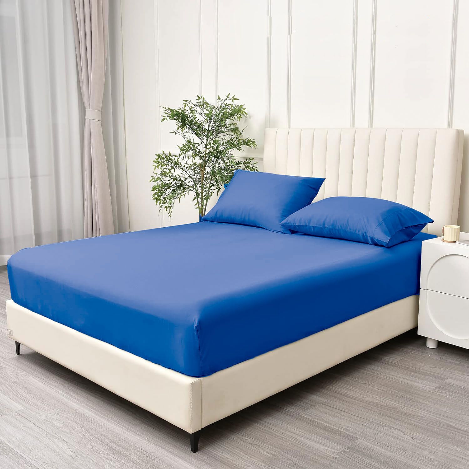 3 Piece Fitted Sheet Set- Fitted Sheet & Pillowcases -Breathable Bedding - Wrinkle, Fade, Stain Resistant- 40cm Deep Pocket Fitted Bed Sheet Set(Royal blue,Queen) - Image 2