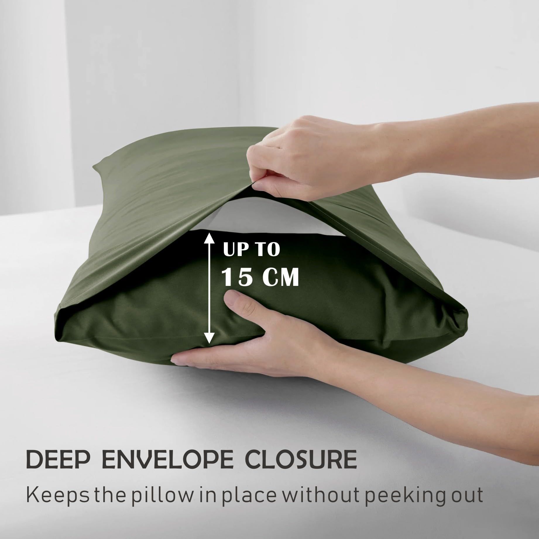 3 Piece Fitted Sheet Set- Fitted Sheet & Pillowcases -Breathable Bedding - Wrinkle, Fade, Stain Resistant- 40cm Deep Pocket Fitted Bed Sheet Set(Olive green,Queen) - Image 4