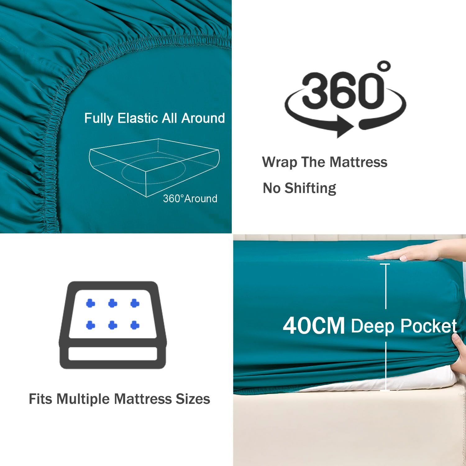 3 Piece Fitted Sheet Set- Fitted Sheet & Pillowcases -Breathable Bedding - Wrinkle, Fade, Stain Resistant- 40cm Deep Pocket Fitted Bed Sheet Set(Biscay blue,Queen) - Image 3