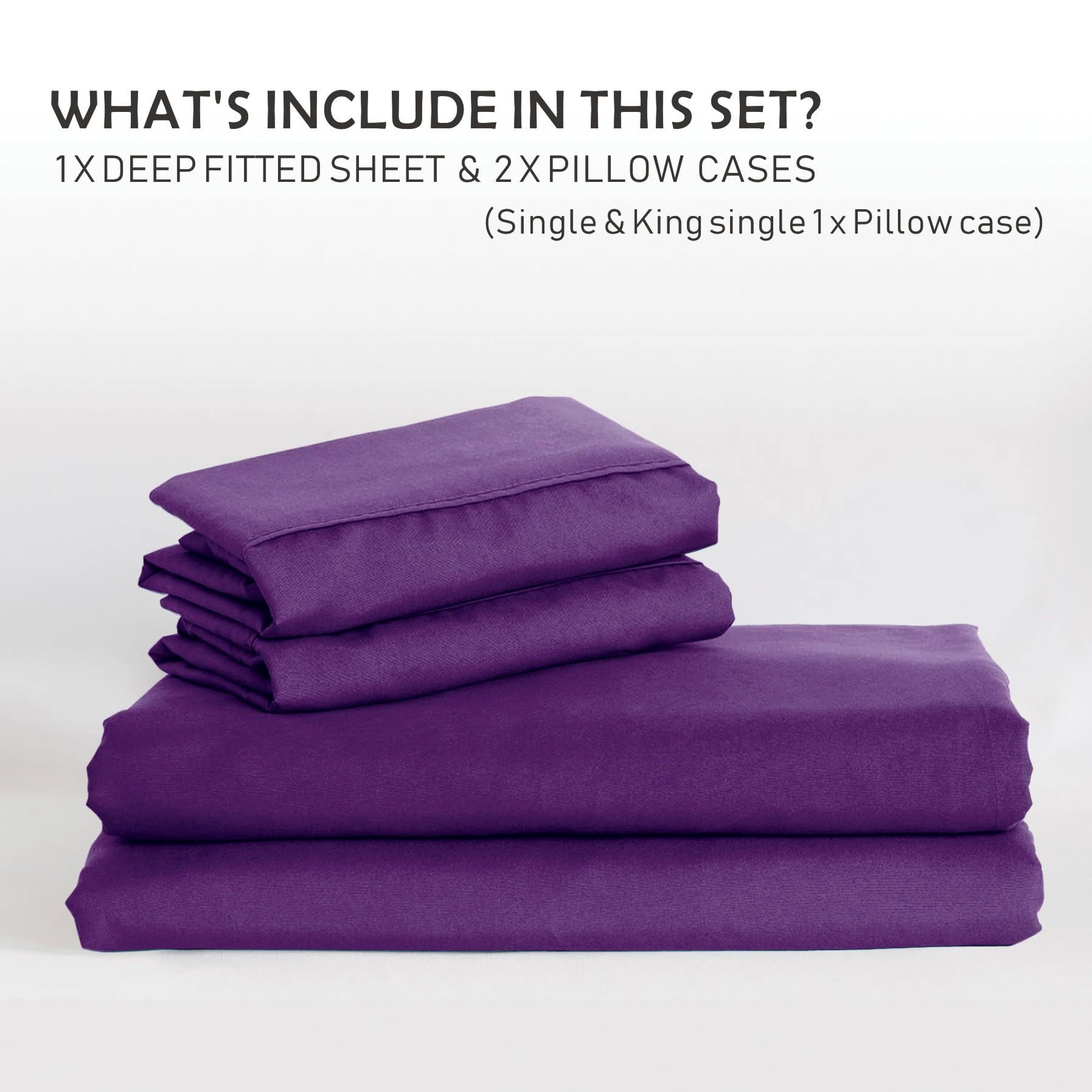 3 Piece Fitted Sheet Set- Fitted Sheet & Pillowcases -Breathable Bedding - Wrinkle, Fade, Stain Resistant- 40cm Deep Pocket Fitted Bed Sheet Set(Purple,Queen) - Image 7