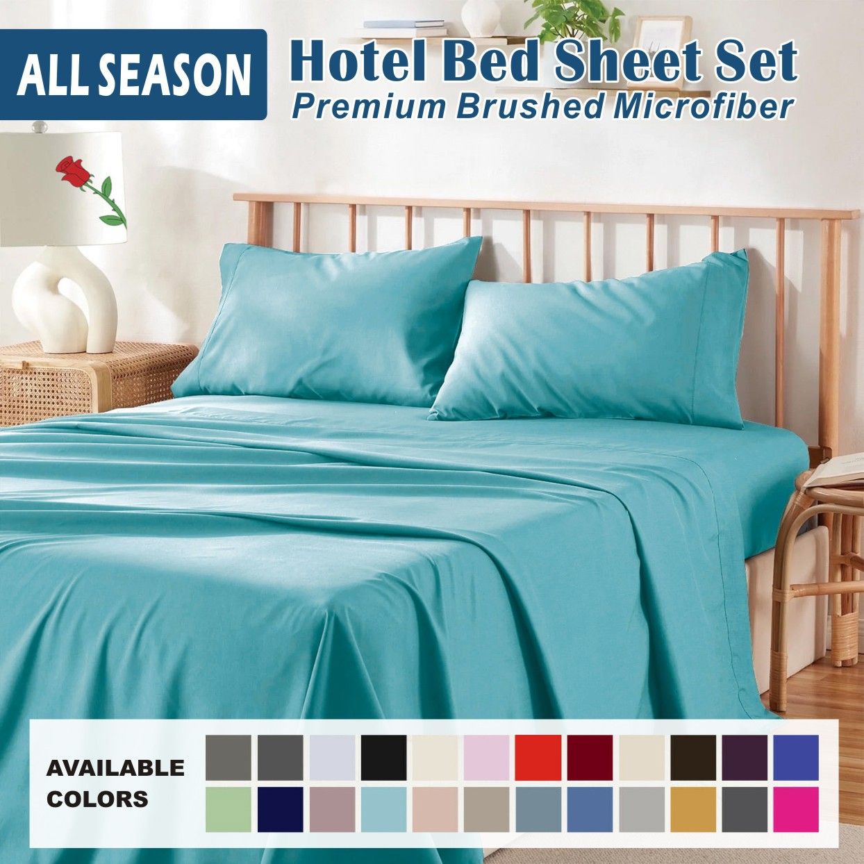 4 Piece Bed Sheet Set- Bedding Sheets & Pillowcases -Breathable Bedding - Wrinkle, Fade, Stain Resistant-Deep Pocket Flat Fitted Bed Sheet Set(Ice Blue,Queen) - Image 1