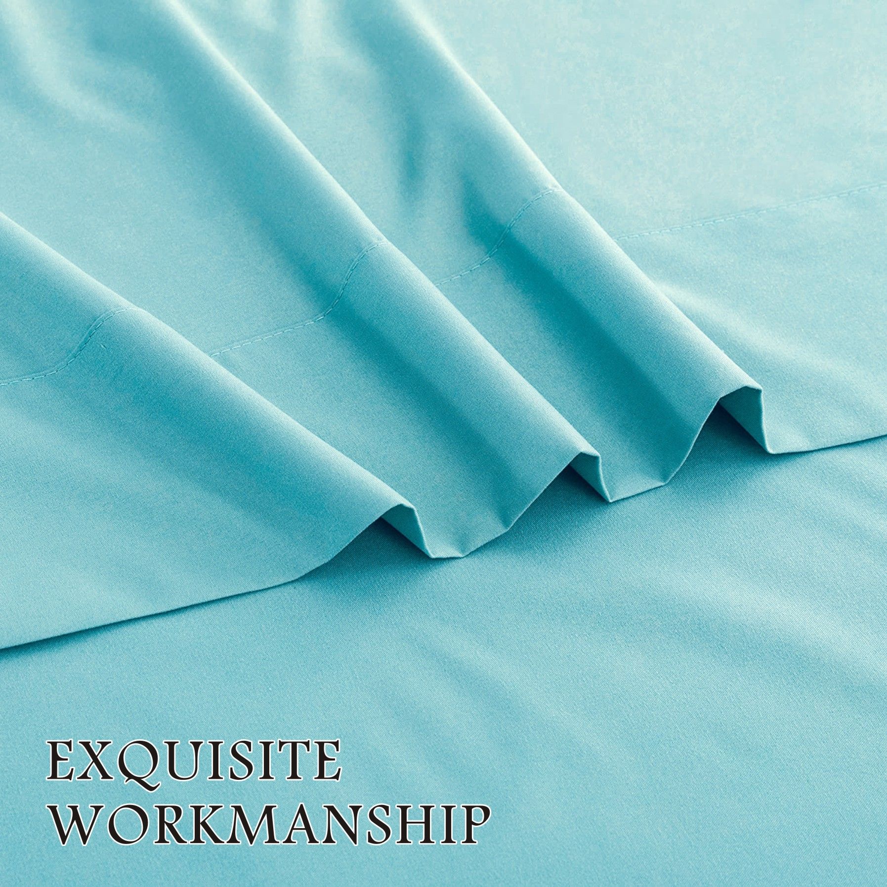 4 Piece Bed Sheet Set- Bedding Sheets & Pillowcases -Breathable Bedding - Wrinkle, Fade, Stain Resistant-Deep Pocket Flat Fitted Bed Sheet Set(Ice Blue,Queen) - Image 4