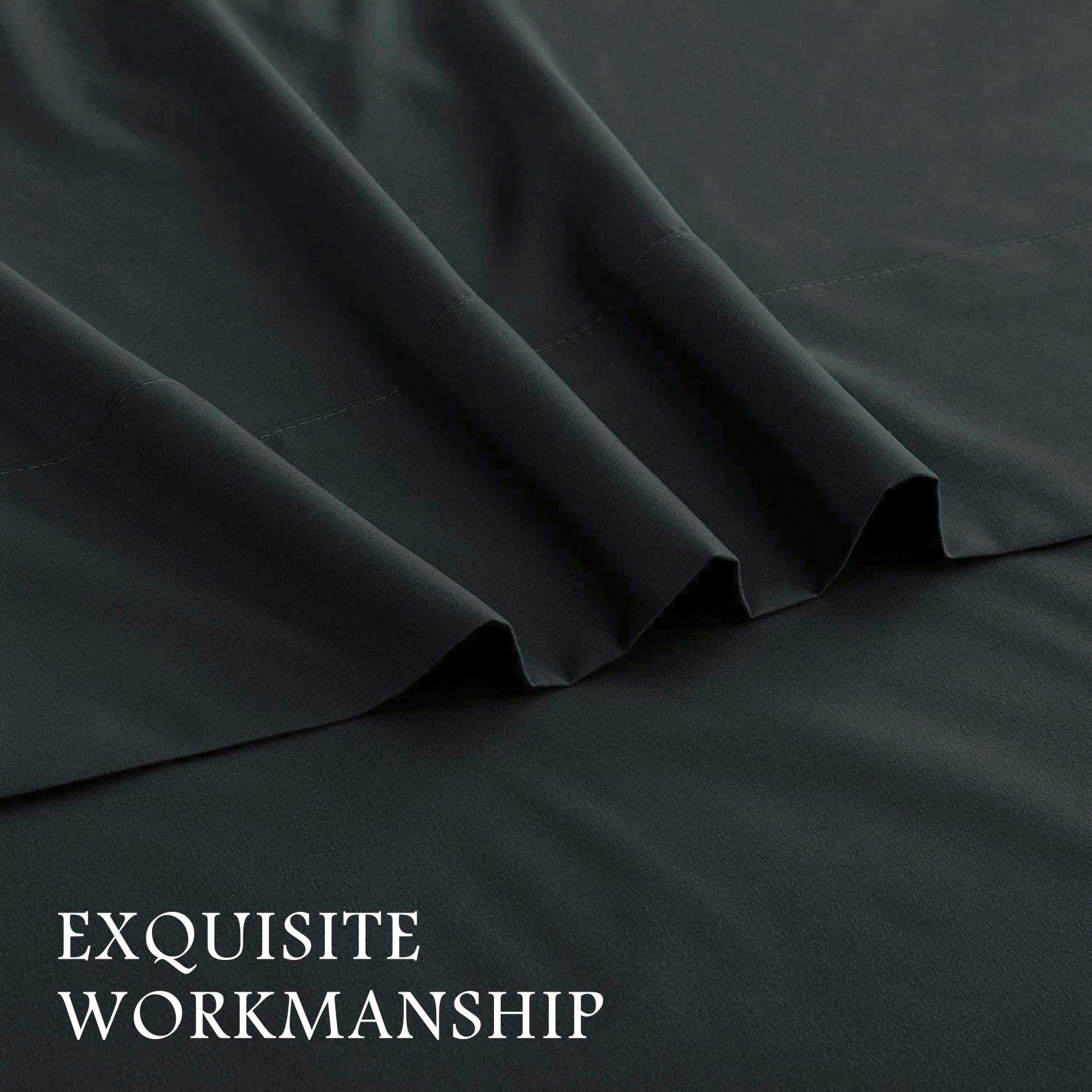 4 Piece Bed Sheet Set- Bedding Sheets & Pillowcases -Breathable Bedding - Wrinkle, Fade, Stain Resistant-Deep Pocket Flat Fitted Bed Sheet Set(Black,Queen) - Image 3