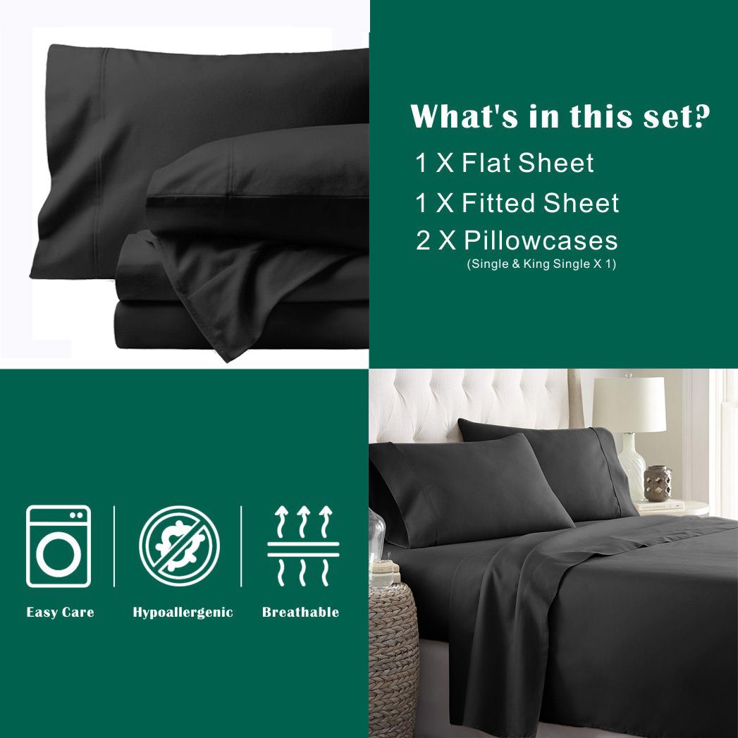 4 Piece Bed Sheet Set- Bedding Sheets & Pillowcases -Breathable Bedding - Wrinkle, Fade, Stain Resistant-Deep Pocket Flat Fitted Bed Sheet Set(Black,Queen) - Image 7