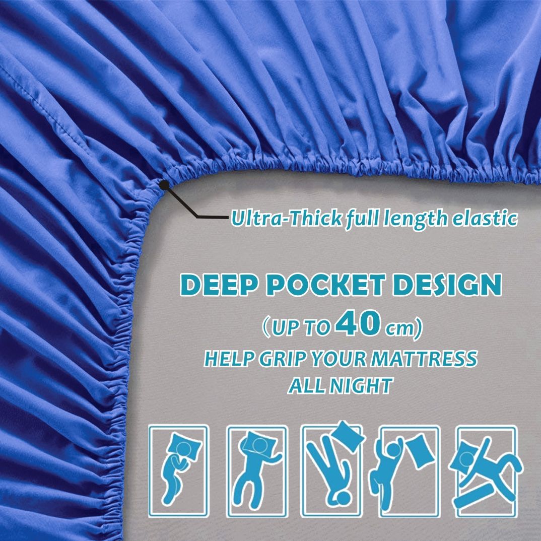 4 Piece Bed Sheet Set- Bedding Sheets & Pillowcases -Breathable Bedding - Wrinkle, Fade, Stain Resistant-Deep Pocket Flat Fitted Bed Sheet Set(Royal blue,Queen) - Image 2