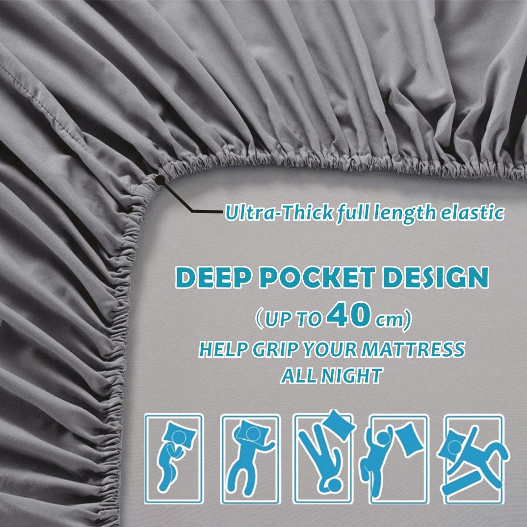 4 Piece Bed Sheet Set- Bedding Sheets & Pillowcases -Breathable Bedding - Wrinkle, Fade, Stain Resistant-Deep Pocket Flat Fitted Bed Sheet Set(Grey,Queen) - Image 2