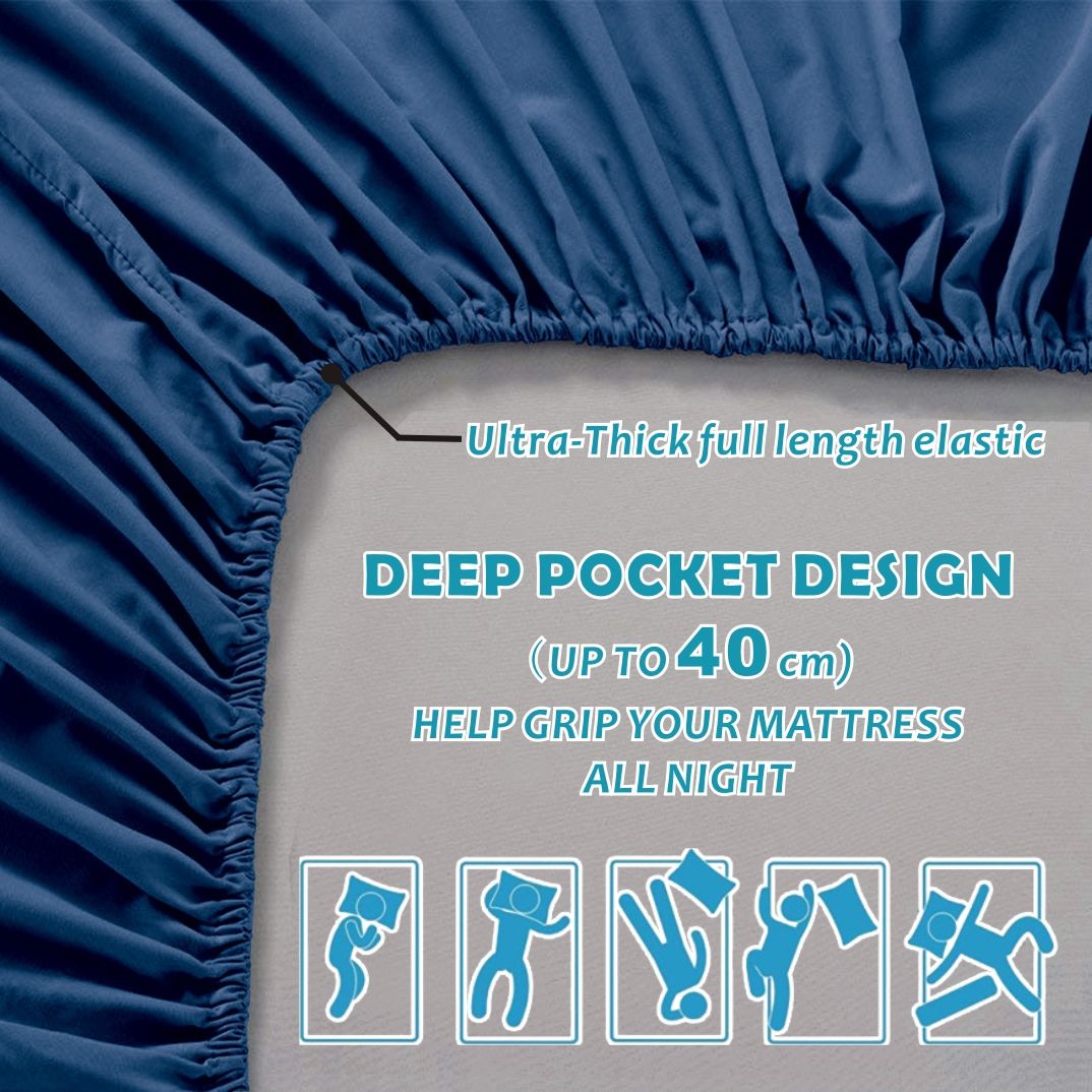 4 Piece Bed Sheet Set- Bedding Sheets & Pillowcases -Breathable Bedding - Wrinkle, Fade, Stain Resistant-Deep Pocket Flat Fitted Bed Sheet Set(Navy,Queen) - Image 2