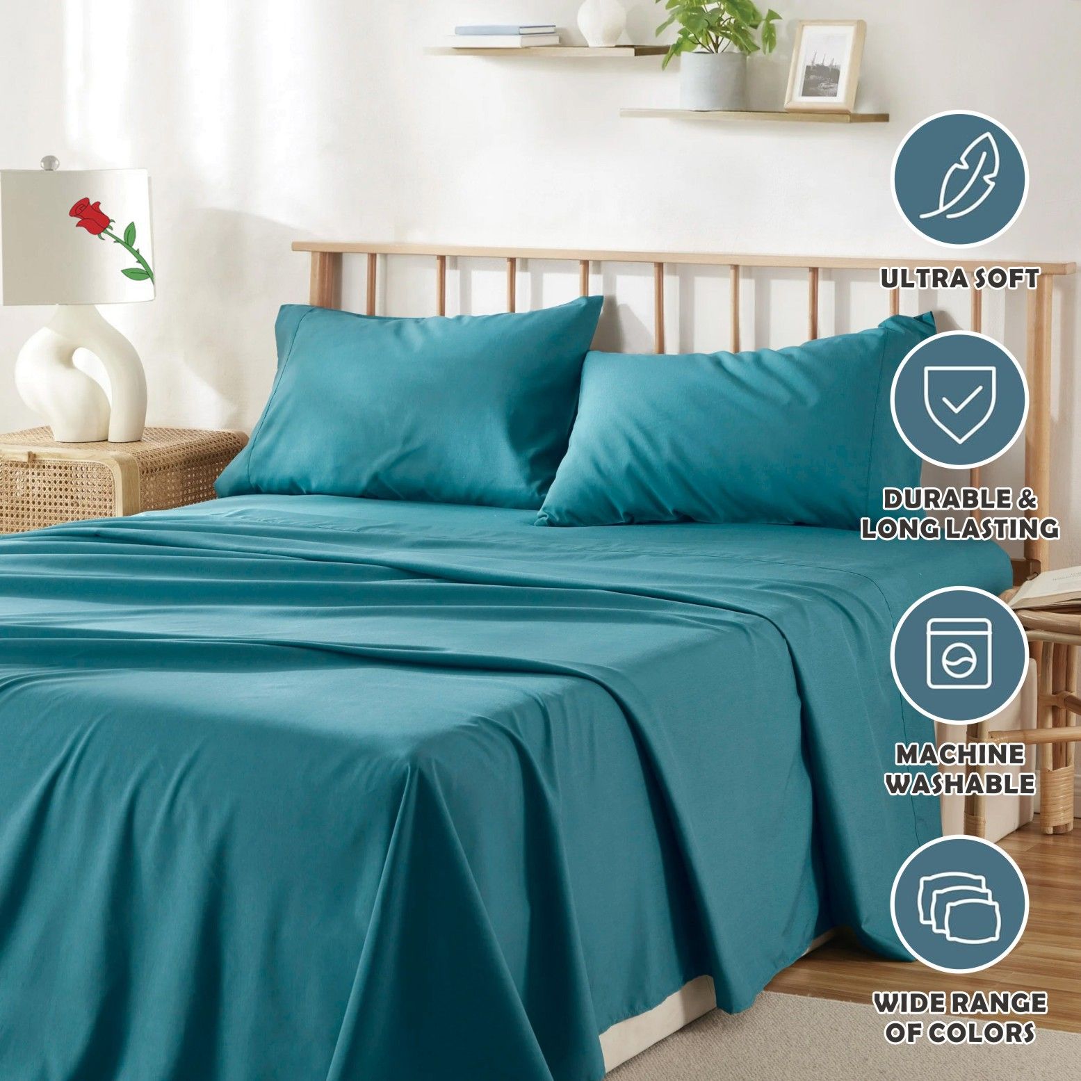 4 Piece Bed Sheet Set- Bedding Sheets & Pillowcases -Breathable Bedding - Wrinkle, Fade, Stain Resistant-Deep Pocket Flat Fitted Bed Sheet Set(Biscay blue,Queen) - Image 6