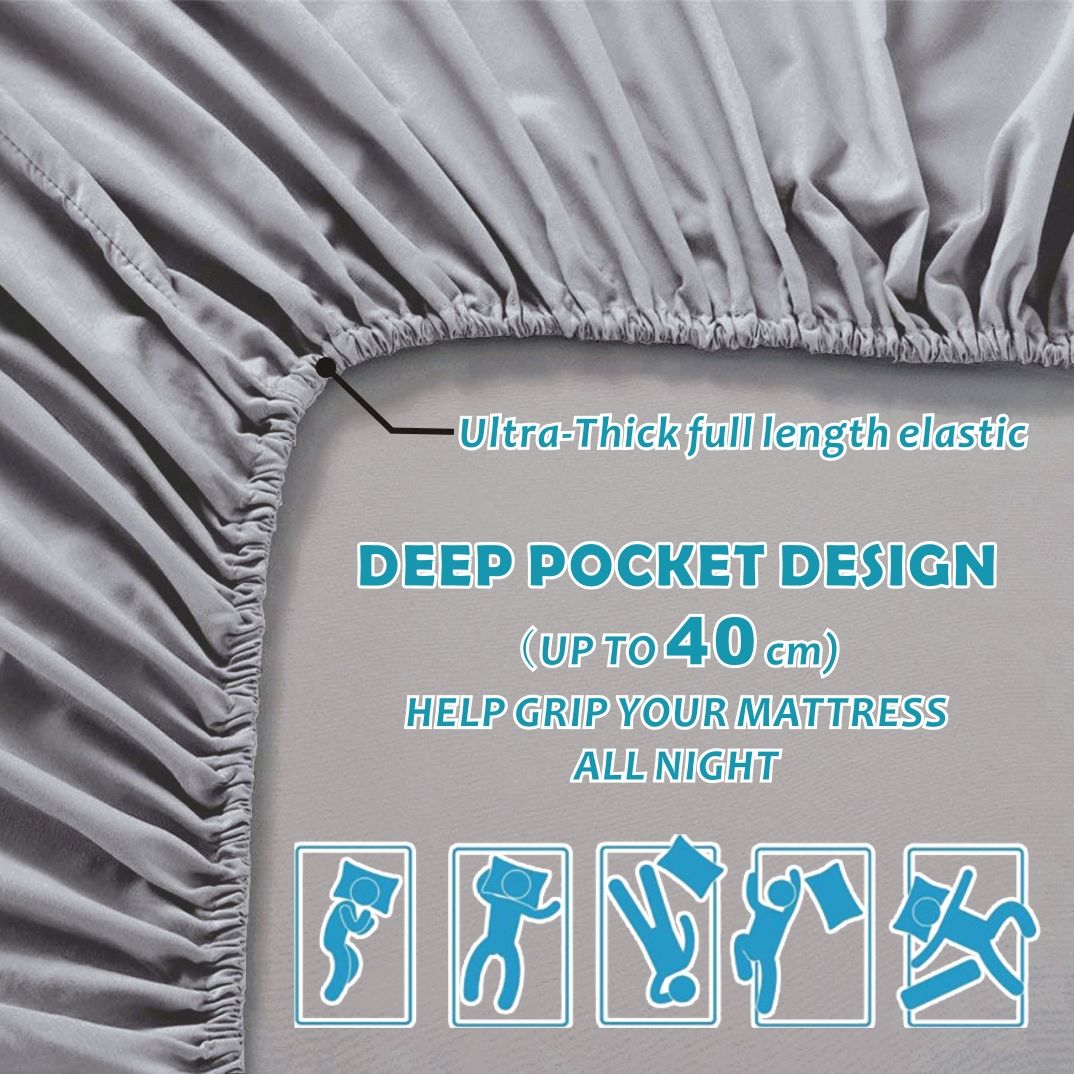 4 Piece Bed Sheet Set- Bedding Sheets & Pillowcases -Breathable Bedding - Wrinkle, Fade, Stain Resistant-Deep Pocket Flat Fitted Bed Sheet Set(Silver-gray,Queen) - Image 2