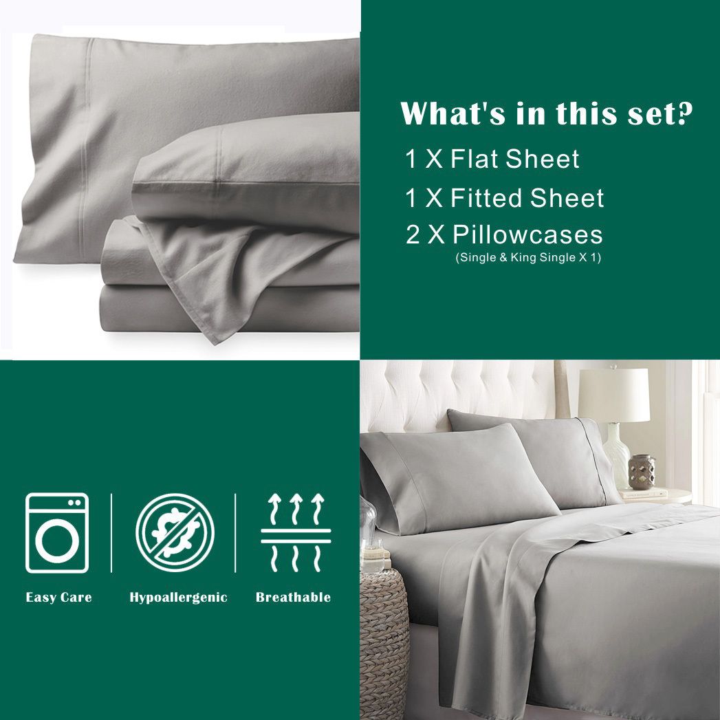 4 Piece Bed Sheet Set- Bedding Sheets & Pillowcases -Breathable Bedding - Wrinkle, Fade, Stain Resistant-Deep Pocket Flat Fitted Bed Sheet Set(Silver-gray,Queen) - Image 7