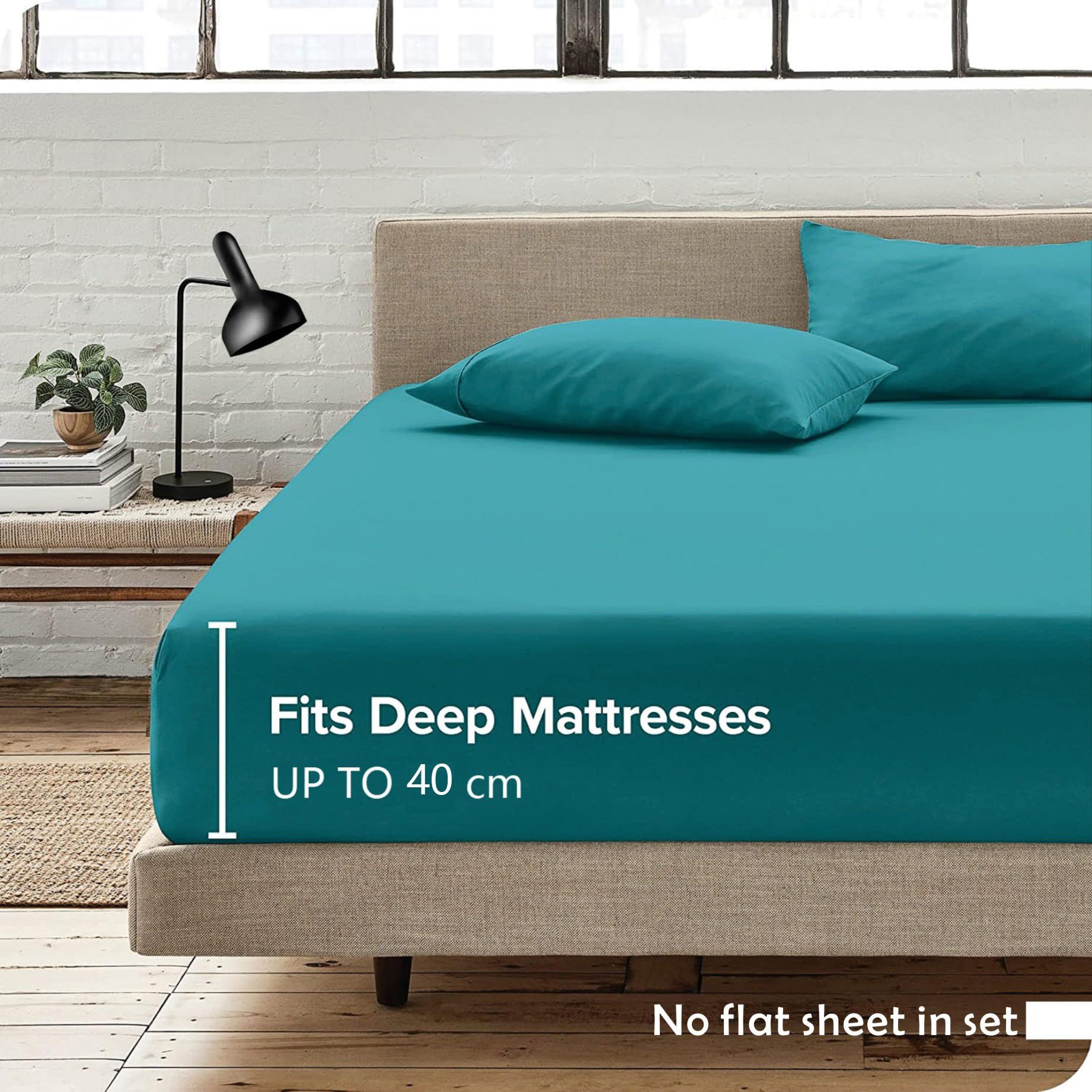 Hotel Quality Fitted Sheet - 1 Piece Fitted Sheet  -Breathable Bedding - Wrinkle, Fade, Stain Resistant- 16inch/40cm Deep Pocket Fitted Bed Sheet-Wrinkle and Fade Resistant,(Biscay blue,Queen) - Image 2