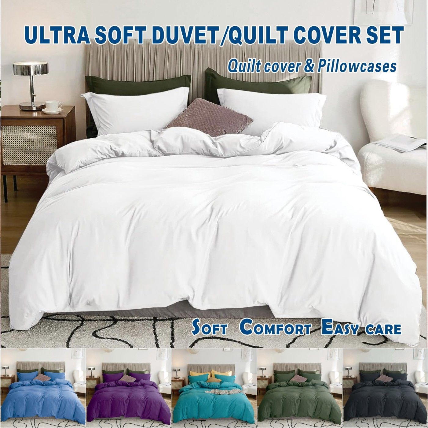 2 Piece Hotel Soft Microfiber Quilt Cover Set-2000TC Duvet/Donna Cover Set & Pillowcases -1 Quilt Cover Zipper Closure & 1 x Pillowcases-Breathable Bedding - Wrinkle, Fade, Stain Resistant(White,Single) - Image 1