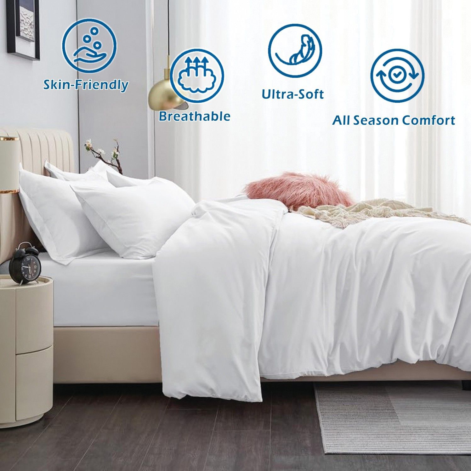 2 Piece Hotel Soft Microfiber Quilt Cover Set-2000TC Duvet/Donna Cover Set & Pillowcases -1 Quilt Cover Zipper Closure & 1 x Pillowcases-Breathable Bedding - Wrinkle, Fade, Stain Resistant(White,Single) - Image 2