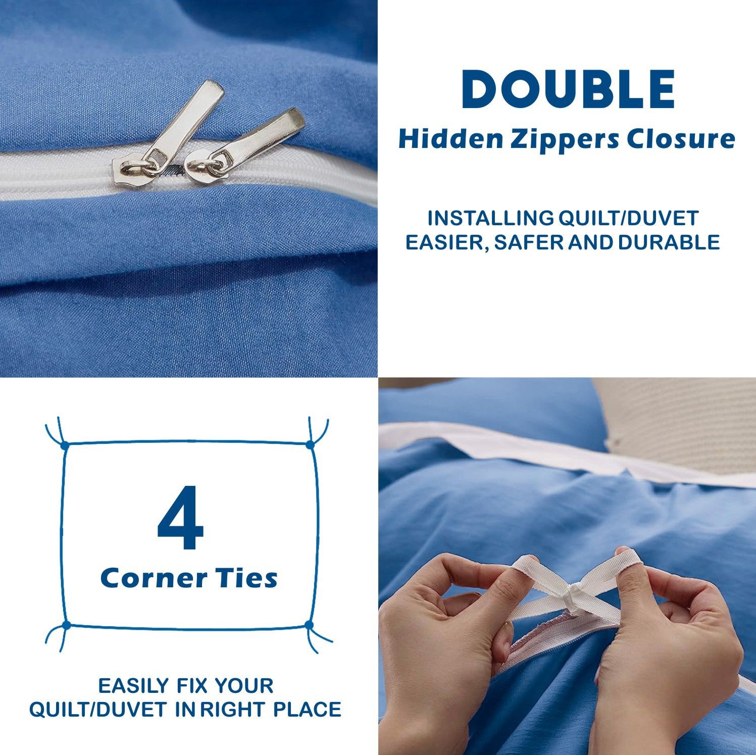 2 Piece Hotel Soft Microfiber Quilt Cover Set-2000TC Duvet/Donna Cover Set & Pillowcases -1 Quilt Cover Zipper Closure & 1 x Pillowcases-Breathable Bedding - Wrinkle, Fade, Stain Resistant(Ocean,Single) - Image 3