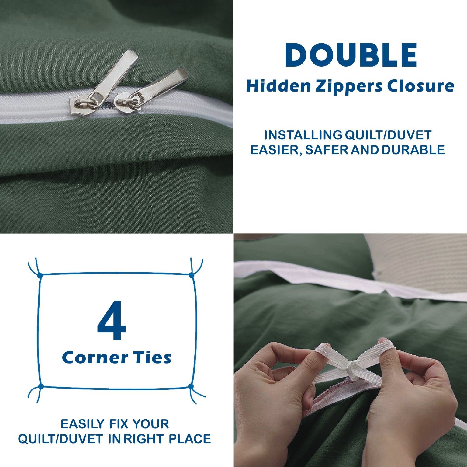 2 Piece Hotel Soft Microfiber Quilt Cover Set-2000TC Duvet/Donna Cover Set & Pillowcases -1 Quilt Cover Zipper Closure & 1 x Pillowcases-Breathable Bedding - Wrinkle, Fade, Stain Resistant(Olive green,Single) - Image 3