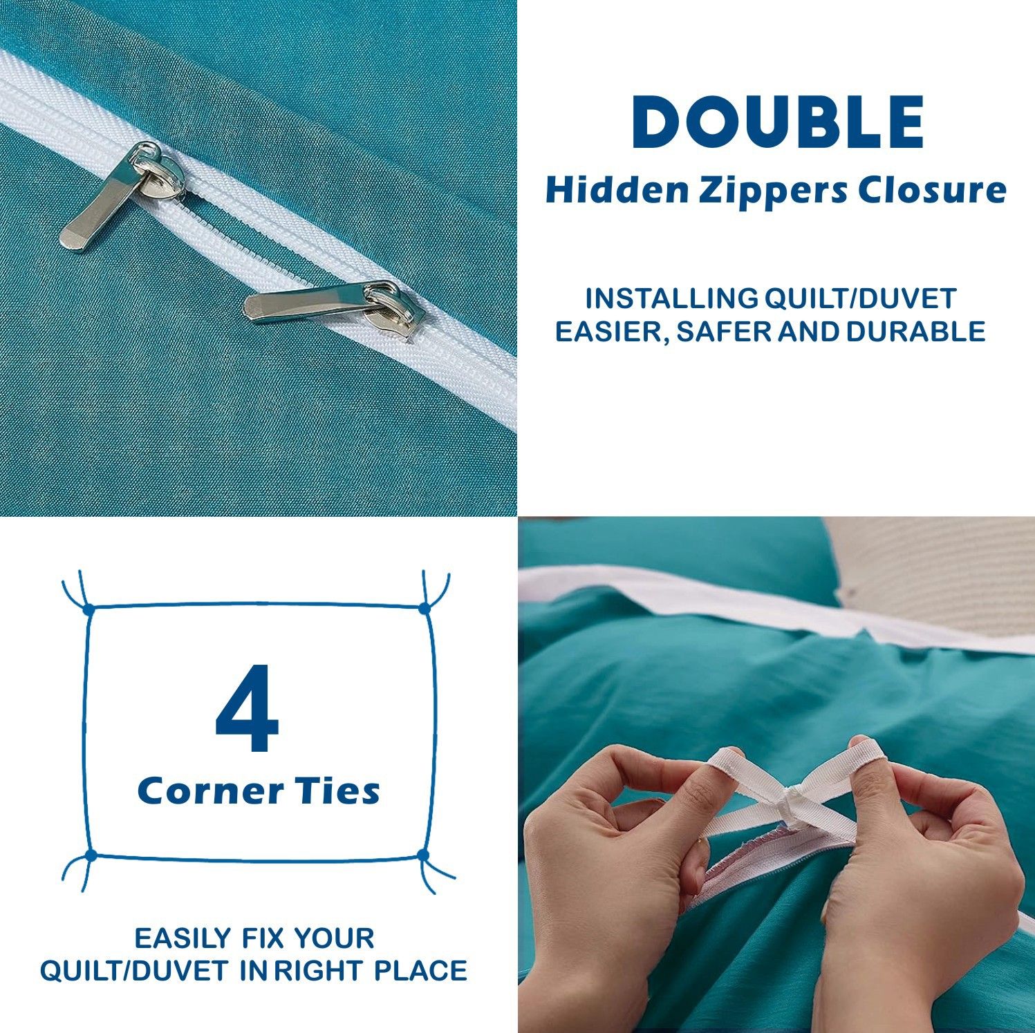 2 Piece Hotel Soft Microfiber Quilt Cover Set-2000TC Duvet/Donna Cover Set & Pillowcases -1 Quilt Cover Zipper Closure & 1 x Pillowcases-Breathable Bedding - Wrinkle, Fade, Stain Resistant(Biscay blue,Single) - Image 3