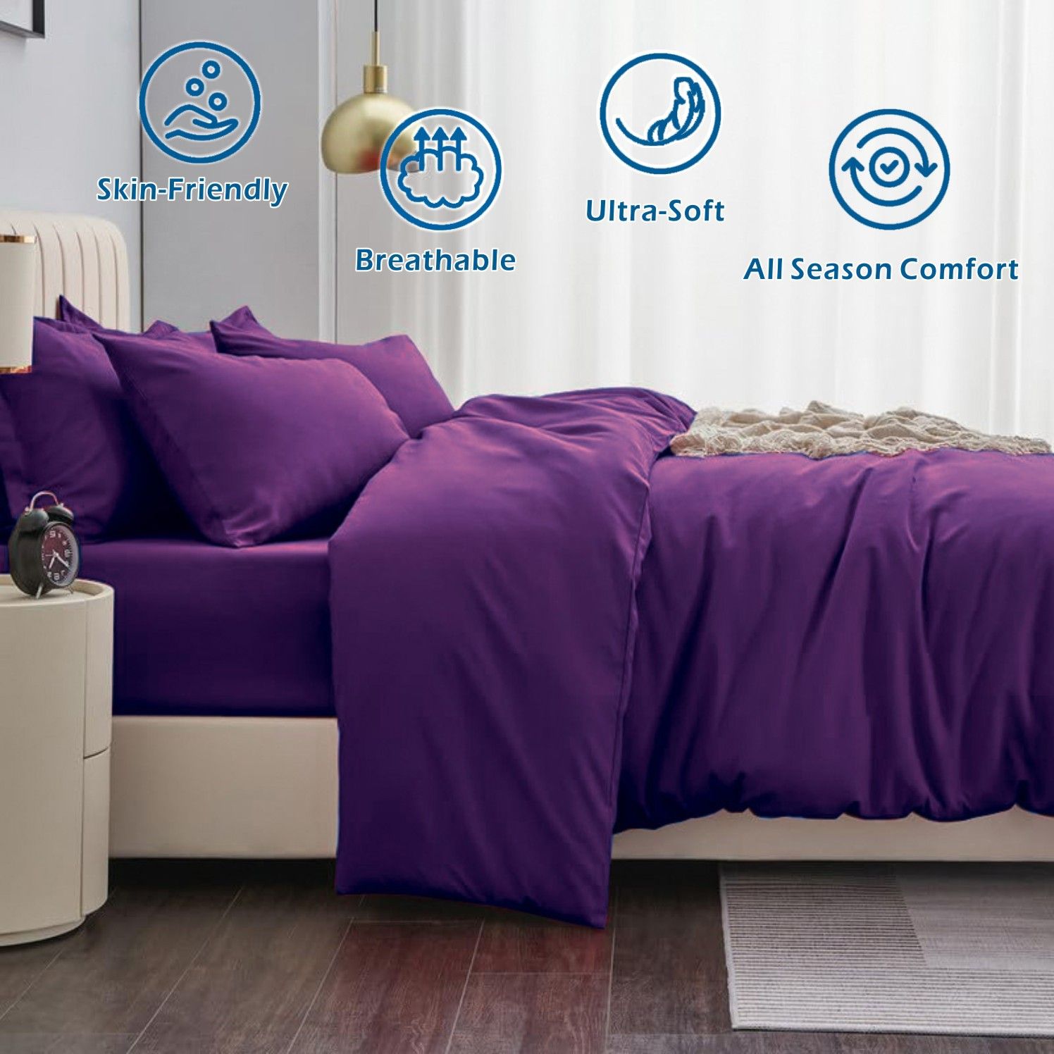 2 Piece Hotel Soft Microfiber Quilt Cover Set-2000TC Duvet/Donna Cover Set & Pillowcases -1 Quilt Cover Zipper Closure & 1 x Pillowcases-Breathable Bedding - Wrinkle, Fade, Stain Resistant(Purple,Single) - Image 2