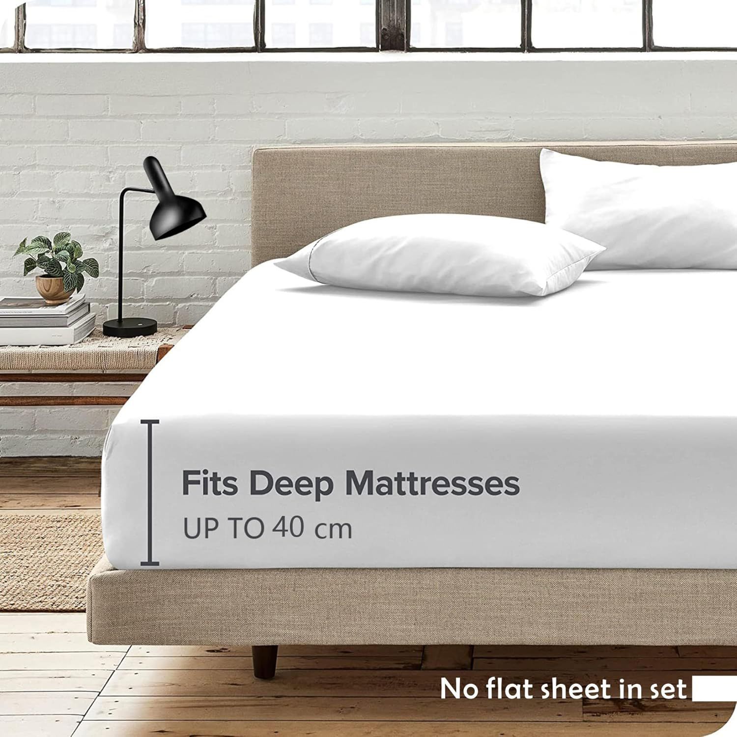 2 Piece Fitted Sheet Set- Fitted Sheet & Pillowcases -Breathable Bedding - Wrinkle, Fade, Stain Resistant- 40cm Deep Pocket Fitted Bed Sheet Set(White,Single) - Image 1
