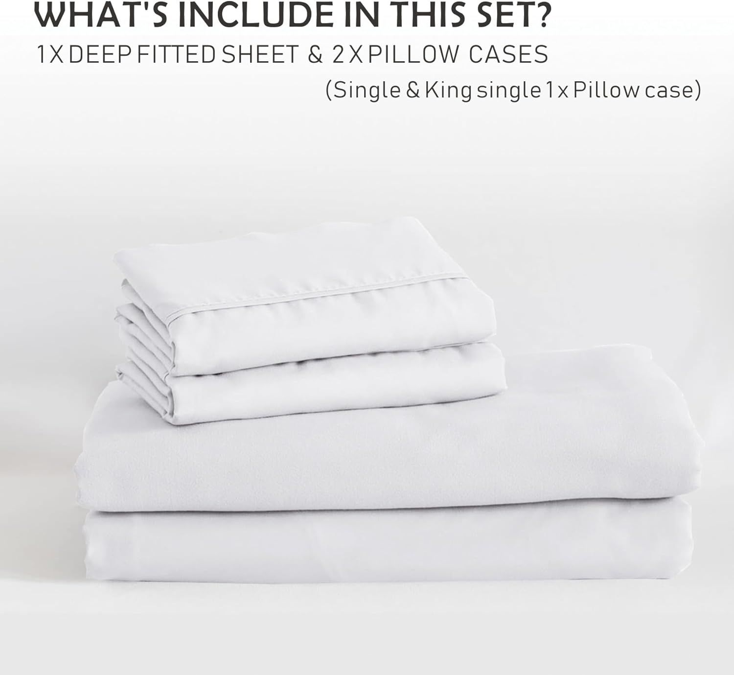 2 Piece Fitted Sheet Set- Fitted Sheet & Pillowcases -Breathable Bedding - Wrinkle, Fade, Stain Resistant- 40cm Deep Pocket Fitted Bed Sheet Set(White,Single) - Image 7
