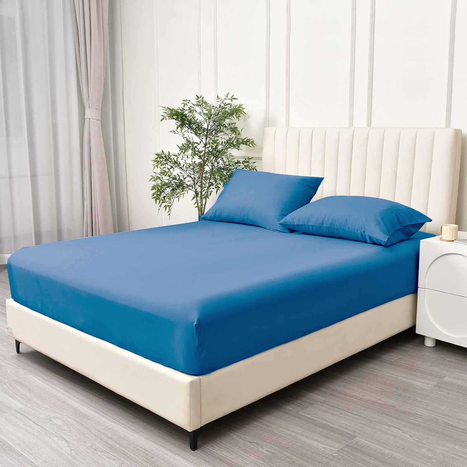 2 Piece Fitted Sheet Set- Fitted Sheet & Pillowcases -Breathable Bedding - Wrinkle, Fade, Stain Resistant- 40cm Deep Pocket Fitted Bed Sheet Set(Ocean,Single) - Image 2
