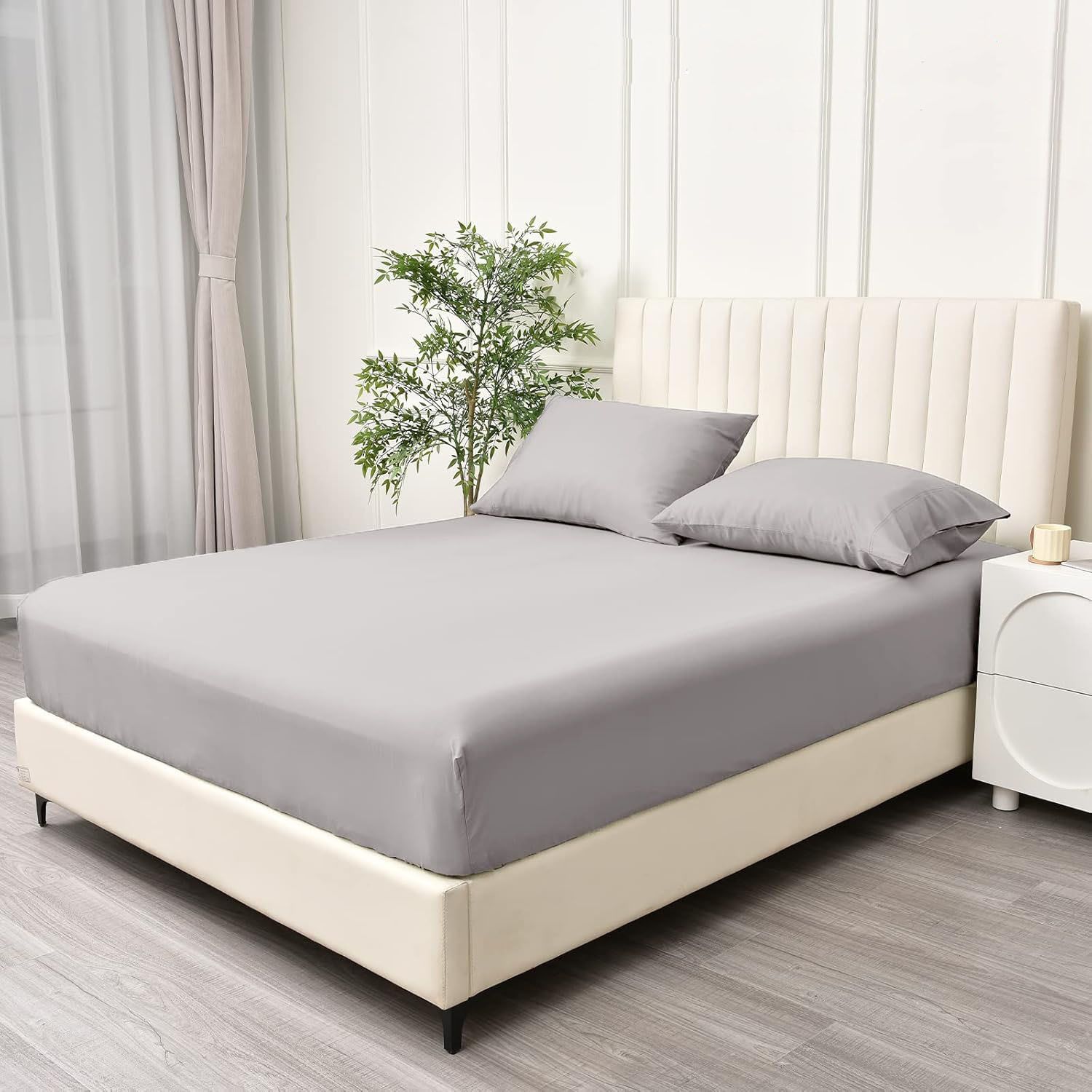 2 Piece Fitted Sheet Set- Fitted Sheet & Pillowcases -Breathable Bedding - Wrinkle, Fade, Stain Resistant- 40cm Deep Pocket Fitted Bed Sheet Set(Silver-gray,Single) - Image 2