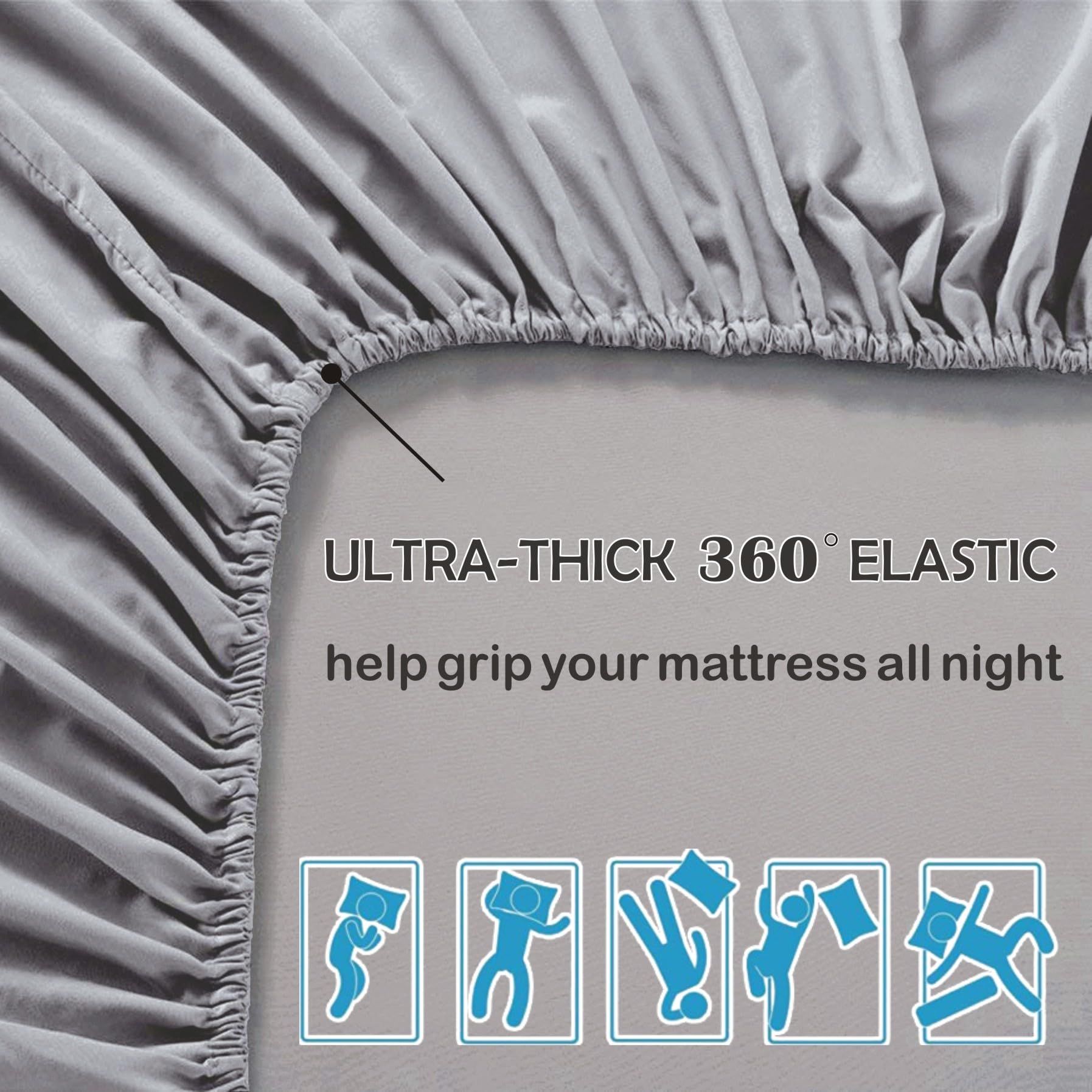2 Piece Fitted Sheet Set- Fitted Sheet & Pillowcases -Breathable Bedding - Wrinkle, Fade, Stain Resistant- 40cm Deep Pocket Fitted Bed Sheet Set(Silver-gray,Single) - Image 4