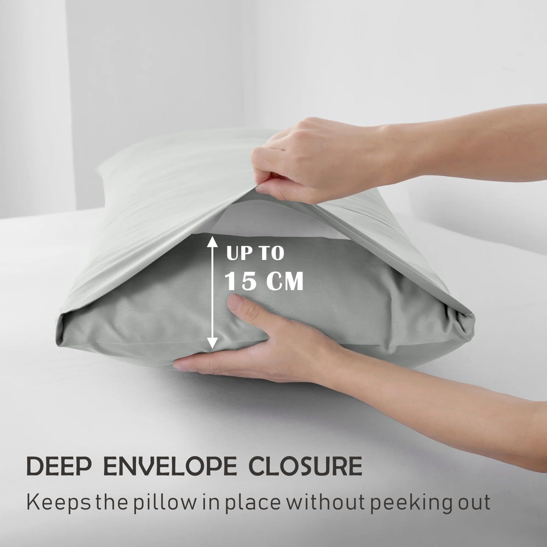 2 Piece Fitted Sheet Set- Fitted Sheet & Pillowcases -Breathable Bedding - Wrinkle, Fade, Stain Resistant- 40cm Deep Pocket Fitted Bed Sheet Set(Silver-gray,Single) - Image 5