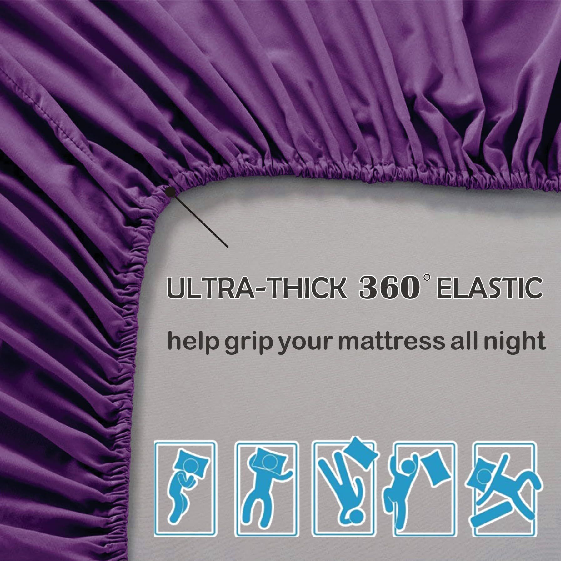 2 Piece Fitted Sheet Set- Fitted Sheet & Pillowcases -Breathable Bedding - Wrinkle, Fade, Stain Resistant- 40cm Deep Pocket Fitted Bed Sheet Set(Purple,Single) - Image 5