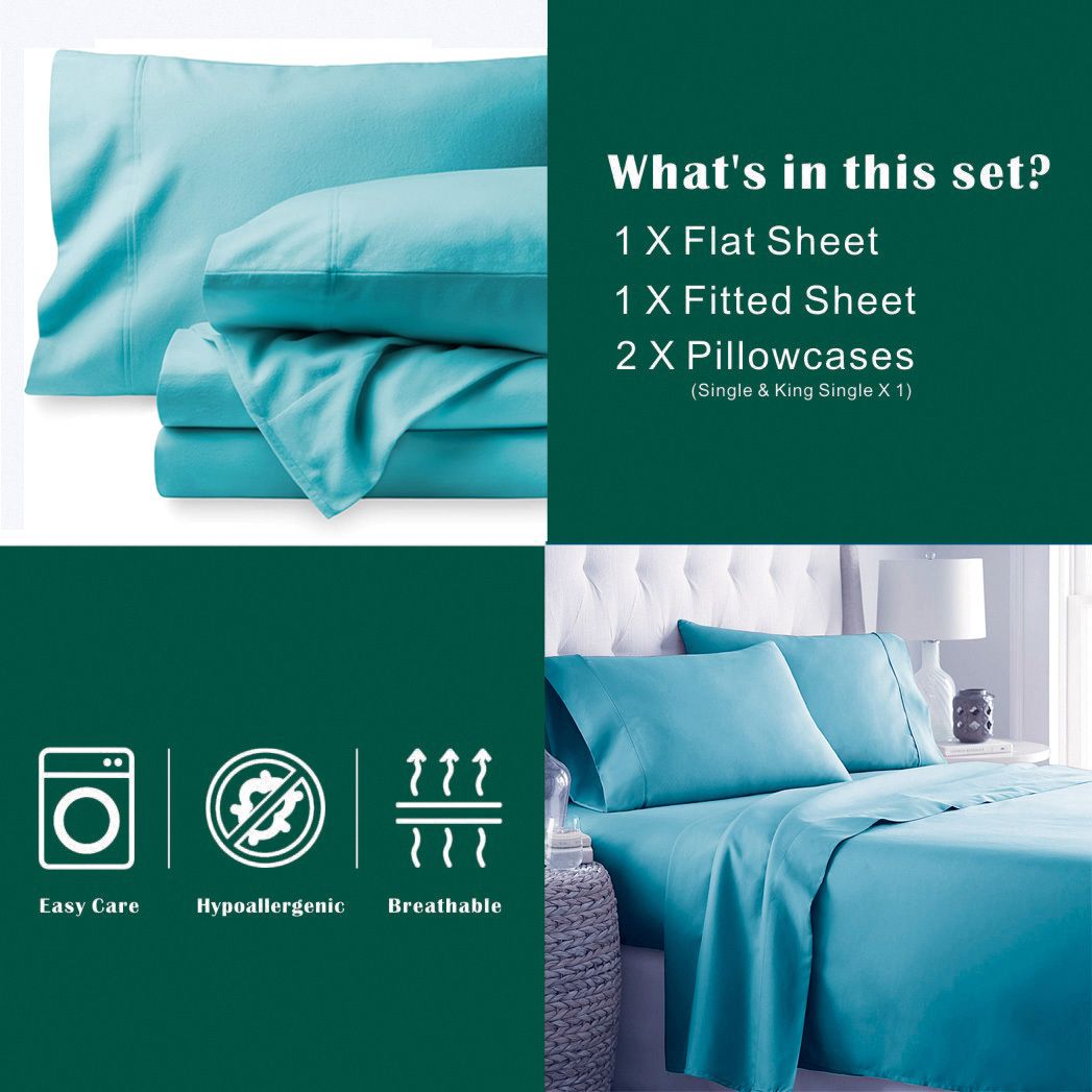 3 Piece Bed Sheet Set- Bedding Sheets & Pillowcases -Breathable Bedding - Wrinkle, Fade, Stain Resistant-Deep Pocket Flat Fitted Bed Sheet Set(Ice Blue,Single) - Image 7