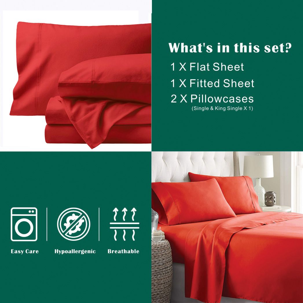 3 Piece Bed Sheet Set- Bedding Sheets & Pillowcases -Breathable Bedding - Wrinkle, Fade, Stain Resistant-Deep Pocket Flat Fitted Bed Sheet Set(Red,Single) - Image 5