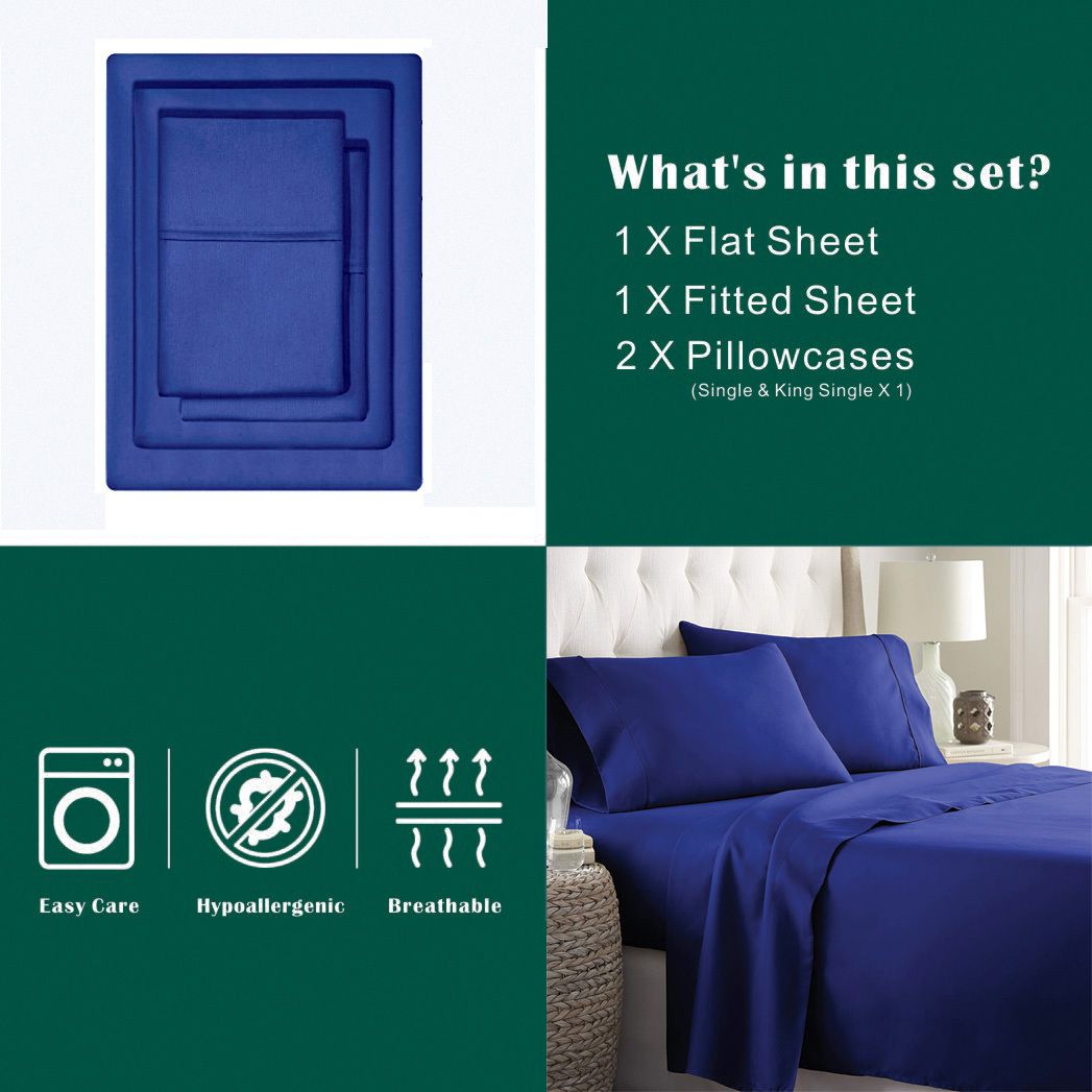3 Piece Bed Sheet Set- Bedding Sheets & Pillowcases -Breathable Bedding - Wrinkle, Fade, Stain Resistant-Deep Pocket Flat Fitted Bed Sheet Set(Royal blue,Single) - Image 4