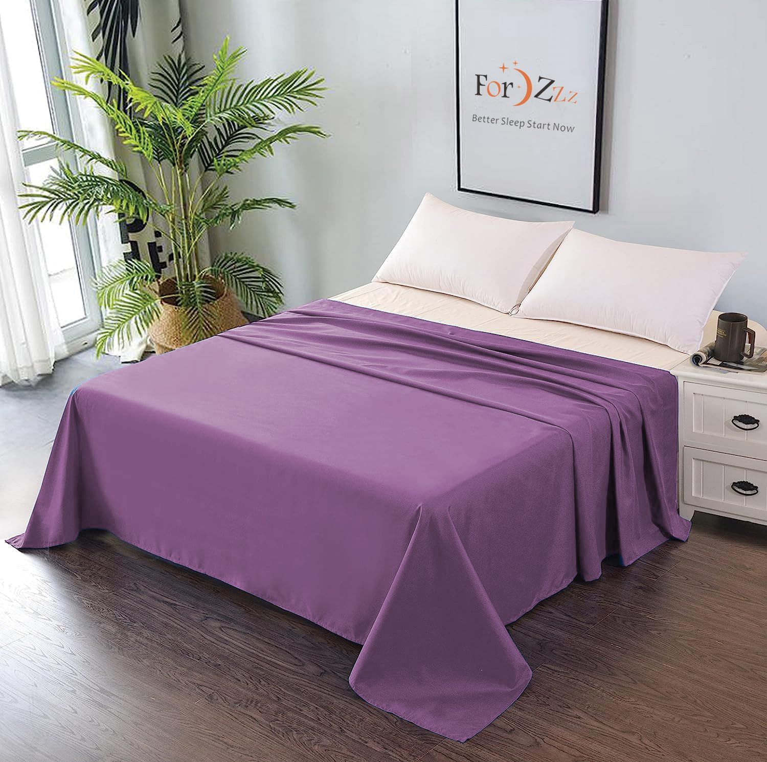 Elegant Comfort Premium Hotel Quality 1-Piece Single Flat Sheet, Luxury and Softest 2000 Thread Count Bedding Flat Sheet(Single,Purple) - Image 1