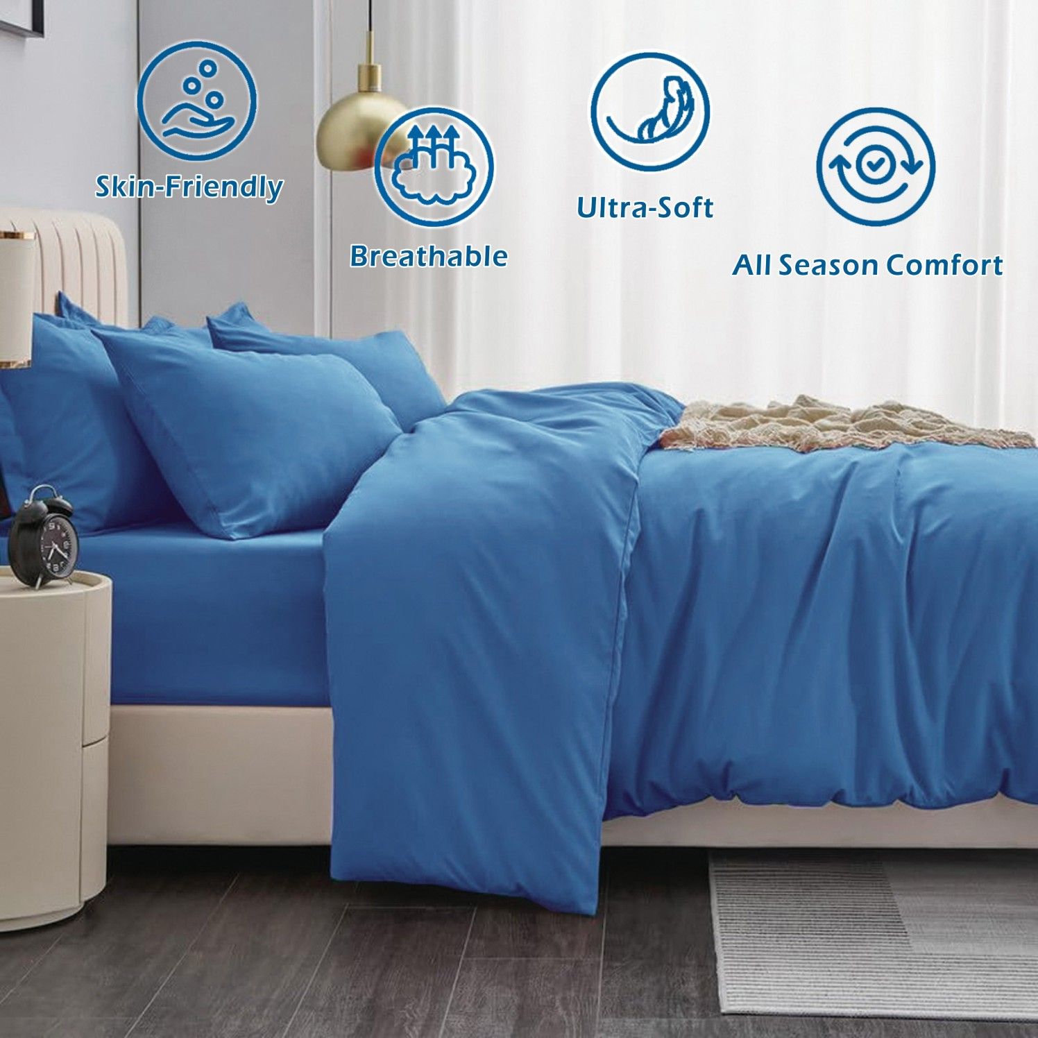3 Piece Hotel Soft Microfiber Quilt Cover Set-2000TC Duvet/Donna Cover Set & Pillowcases -1 Quilt Cover Zipper Closure & 1 x Pillowcases-Breathable Bedding - Wrinkle, Fade, Stain Resistant(Ocean,Super King) - Image 2