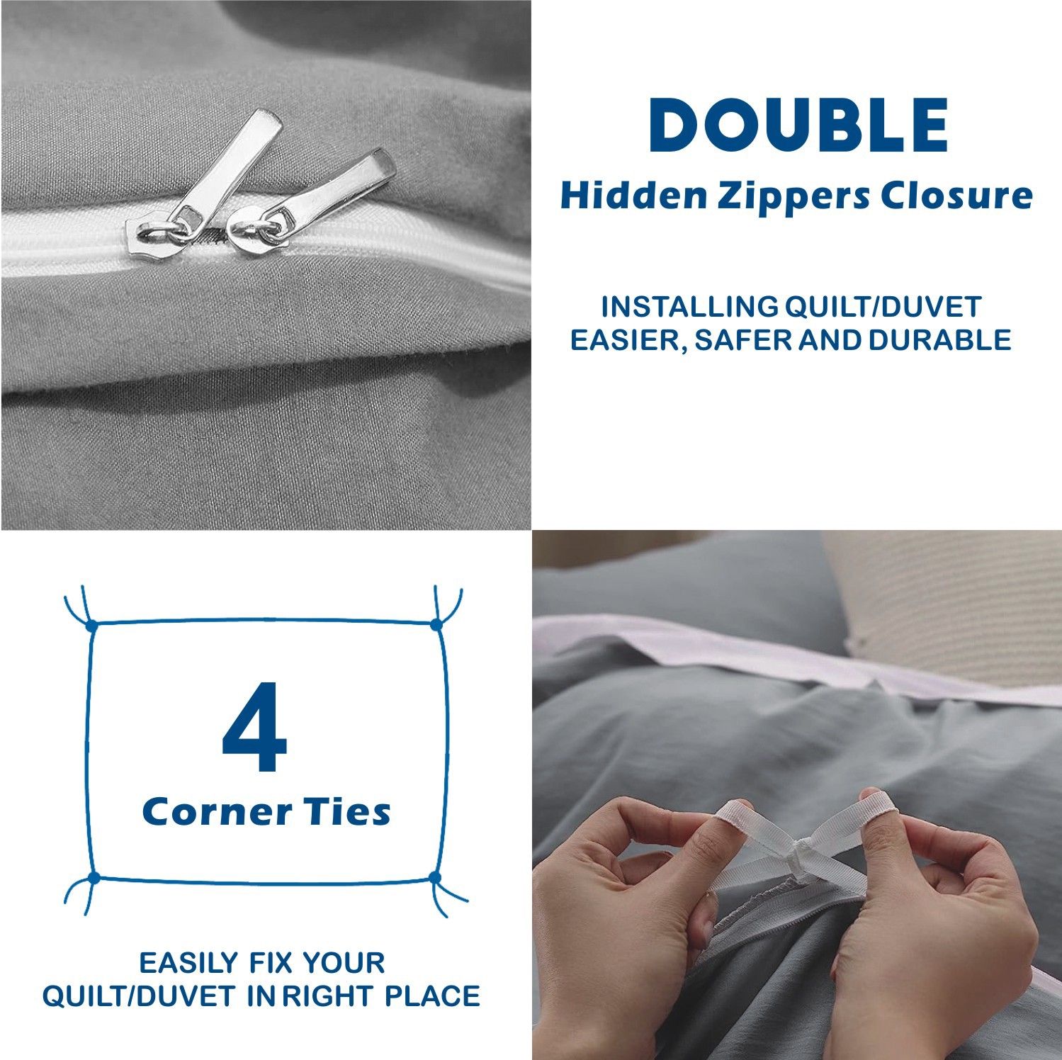 3 Piece Hotel Soft Microfiber Quilt Cover Set-2000TC Duvet/Donna Cover Set & Pillowcases -1 Quilt Cover Zipper Closure & 1 x Pillowcases-Breathable Bedding - Wrinkle, Fade, Stain Resistant(Grey,Super King) - Image 3