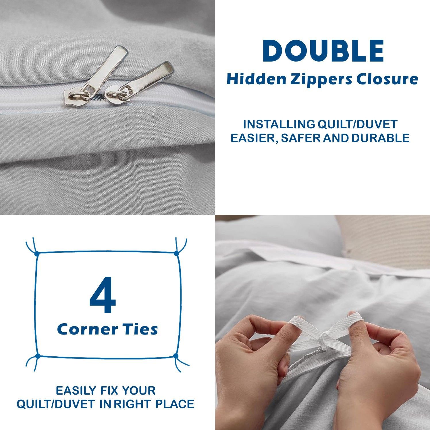 3 Piece Hotel Soft Microfiber Quilt Cover Set-2000TC Duvet/Donna Cover Set & Pillowcases -1 Quilt Cover Zipper Closure & 1 x Pillowcases-Breathable Bedding - Wrinkle, Fade, Stain Resistant(Silver-gray,Super King) - Image 3