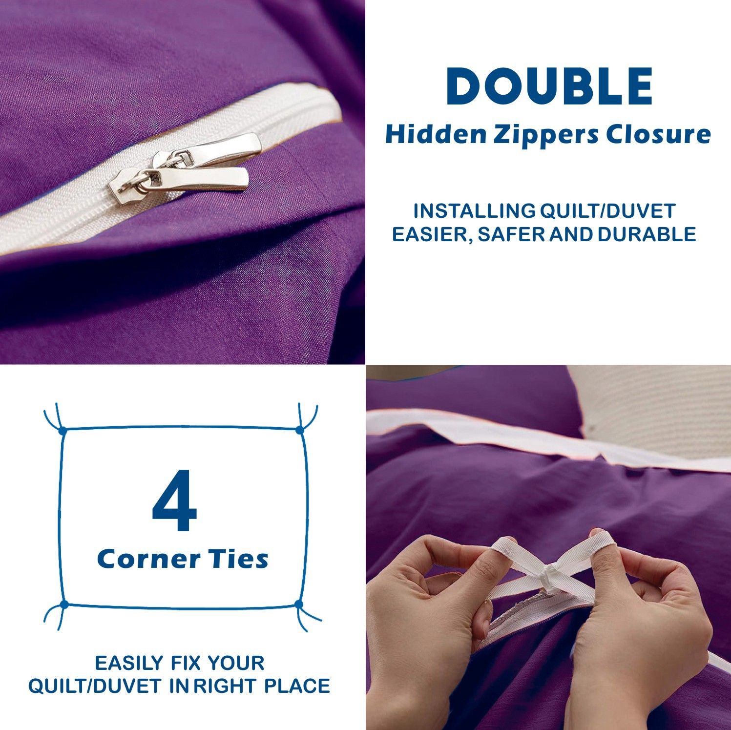 3 Piece Hotel Soft Microfiber Quilt Cover Set-2000TC Duvet/Donna Cover Set & Pillowcases -1 Quilt Cover Zipper Closure & 1 x Pillowcases-Breathable Bedding - Wrinkle, Fade, Stain Resistant(Purple,Super King) - Image 3
