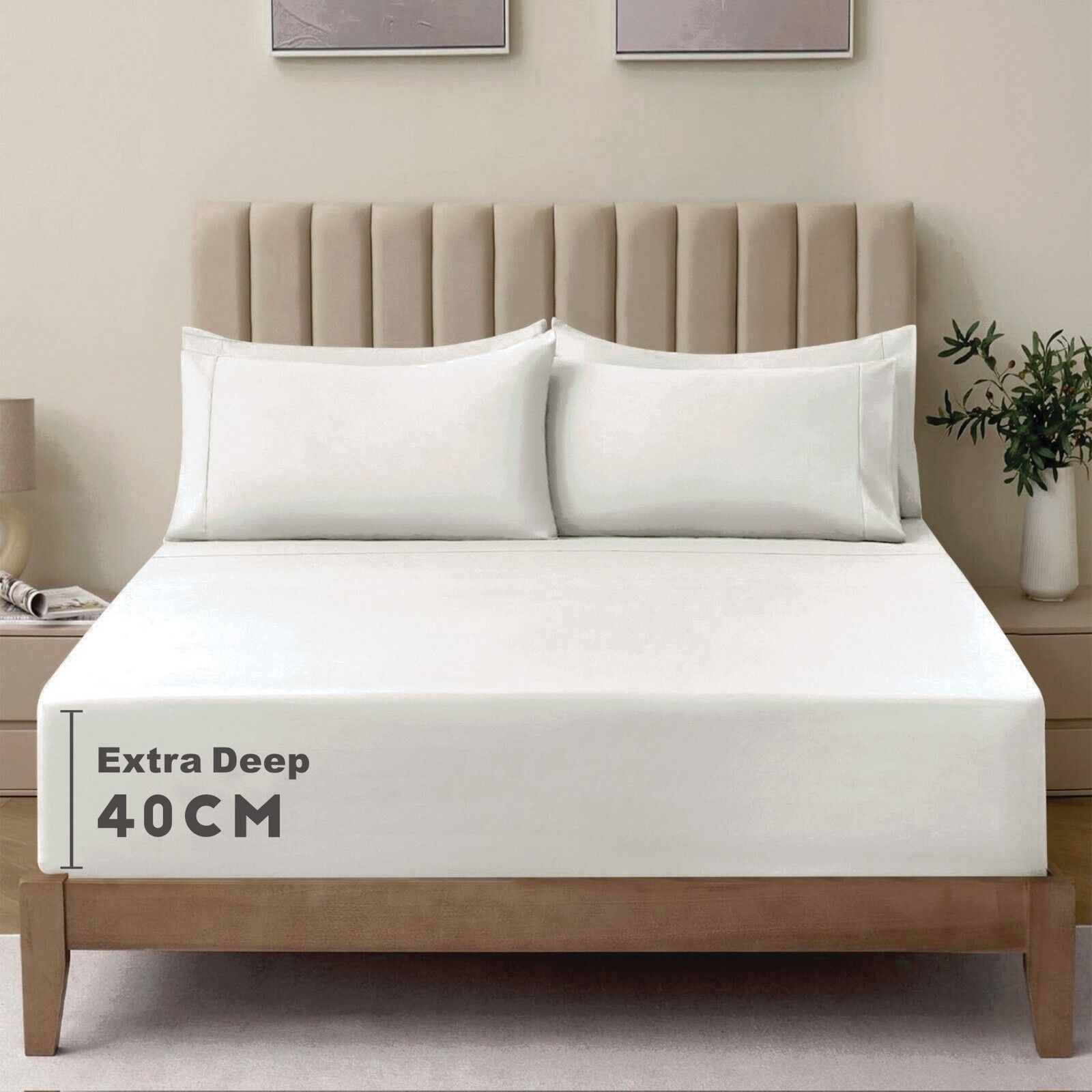 3 Piece Fitted Sheet Set- Fitted Sheet & Pillowcases -Breathable Bedding - Wrinkle, Fade, Stain Resistant- 40cm Deep Pocket Fitted Bed Sheet Set(Raw white,Super King) - Image 1