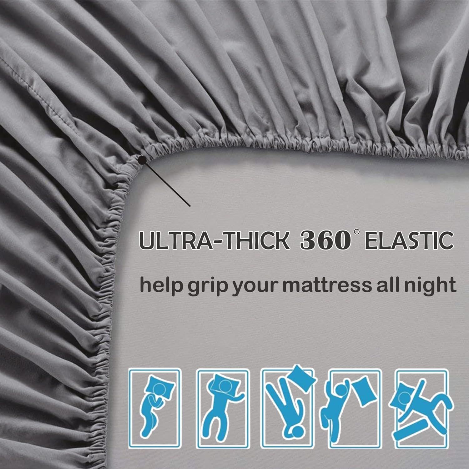 3 Piece Fitted Sheet Set- Fitted Sheet & Pillowcases -Breathable Bedding - Wrinkle, Fade, Stain Resistant- 40cm Deep Pocket Fitted Bed Sheet Set(Grey,Super King) - Image 5