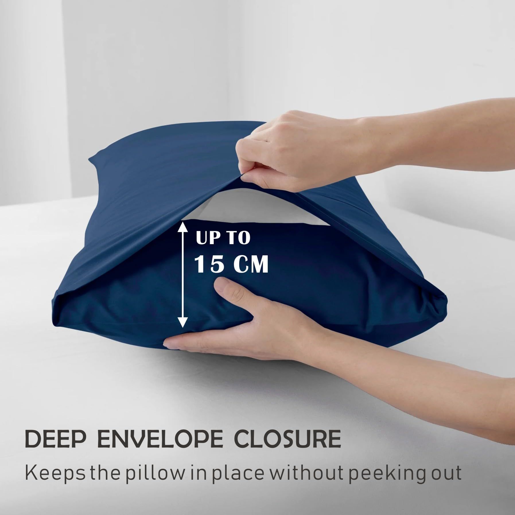 3 Piece Fitted Sheet Set- Fitted Sheet & Pillowcases -Breathable Bedding - Wrinkle, Fade, Stain Resistant- 40cm Deep Pocket Fitted Bed Sheet Set(Navy,Super King) - Image 3