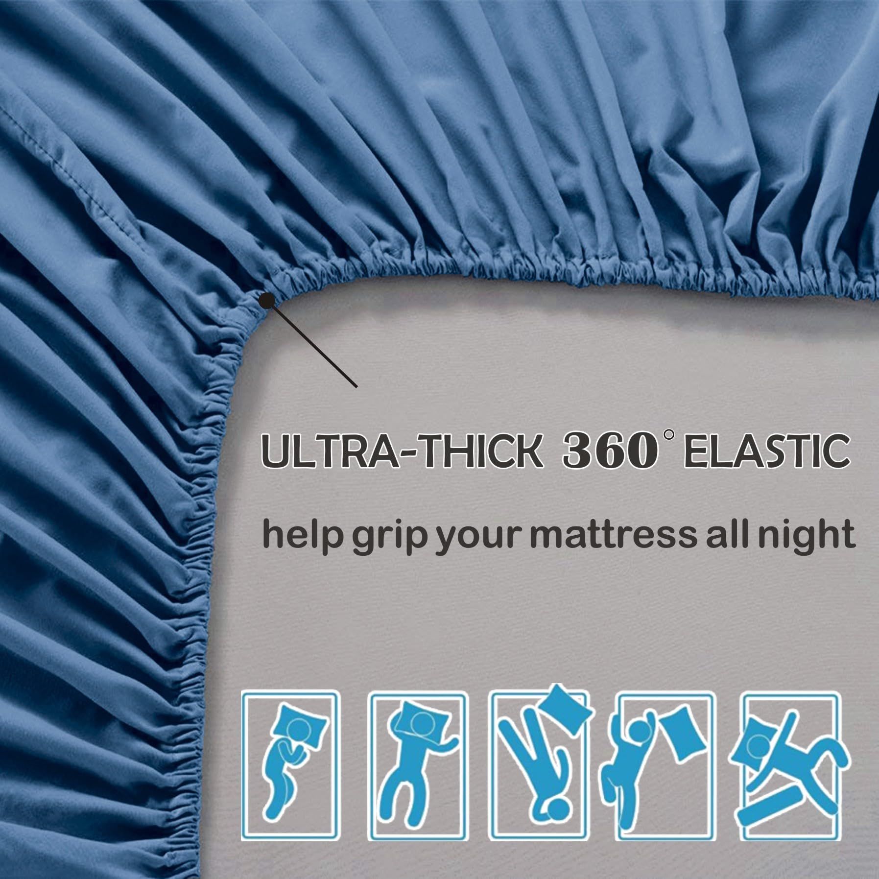 3 Piece Fitted Sheet Set- Fitted Sheet & Pillowcases -Breathable Bedding - Wrinkle, Fade, Stain Resistant- 40cm Deep Pocket Fitted Bed Sheet Set(Navy,Super King) - Image 4