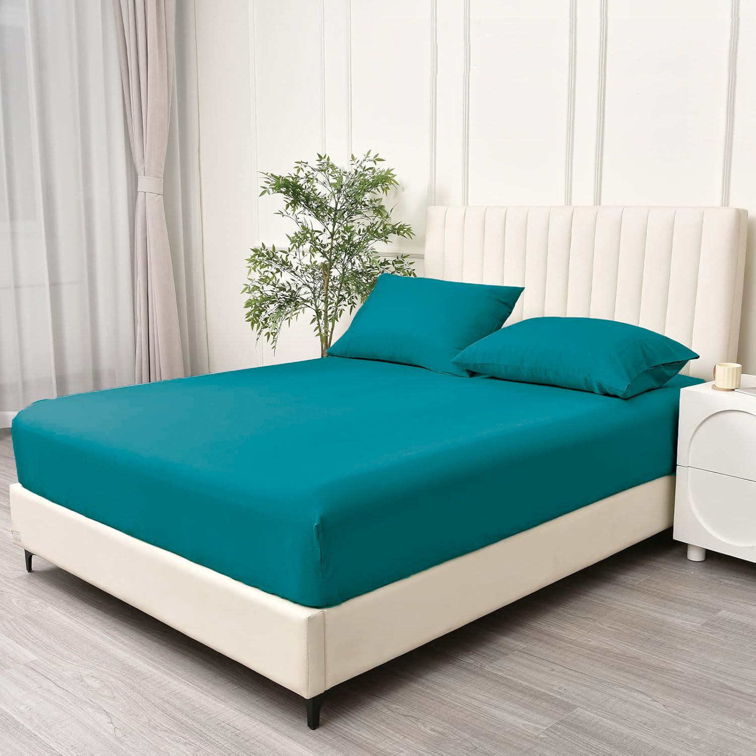 3 Piece Fitted Sheet Set- Fitted Sheet & Pillowcases -Breathable Bedding - Wrinkle, Fade, Stain Resistant- 40cm Deep Pocket Fitted Bed Sheet Set(Biscay blue,Super King) - Image 2