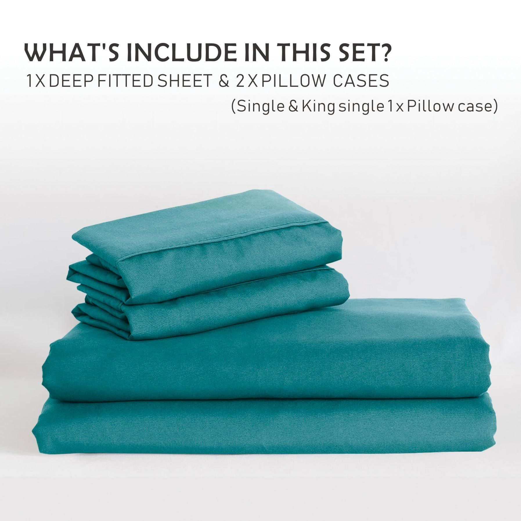 3 Piece Fitted Sheet Set- Fitted Sheet & Pillowcases -Breathable Bedding - Wrinkle, Fade, Stain Resistant- 40cm Deep Pocket Fitted Bed Sheet Set(Biscay blue,Super King) - Image 7